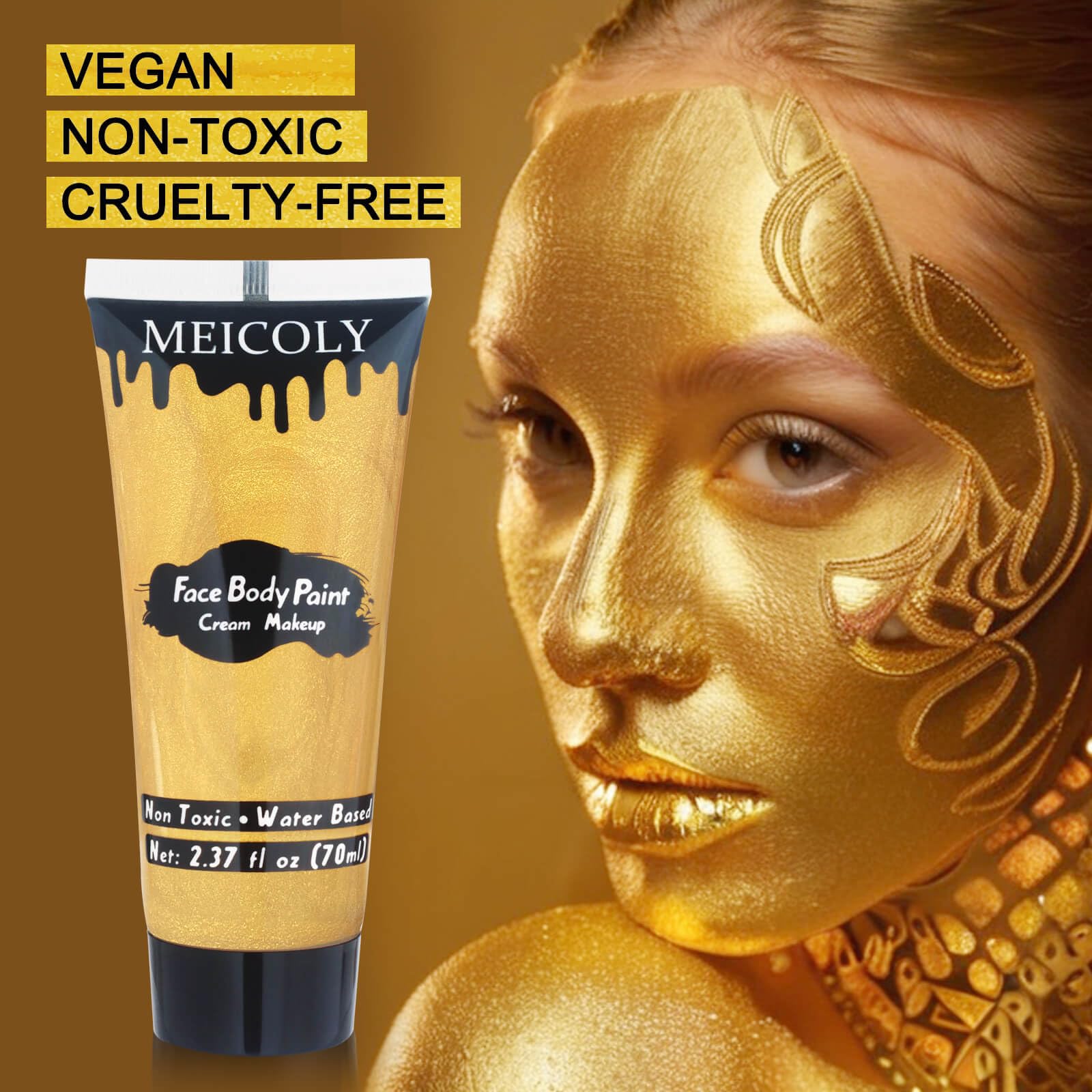Meicoly Cream Metallic Gold Face Body Paint,2.37Oz Large Tube Water Based Full Body Paint For Adults And Children,Professional G
