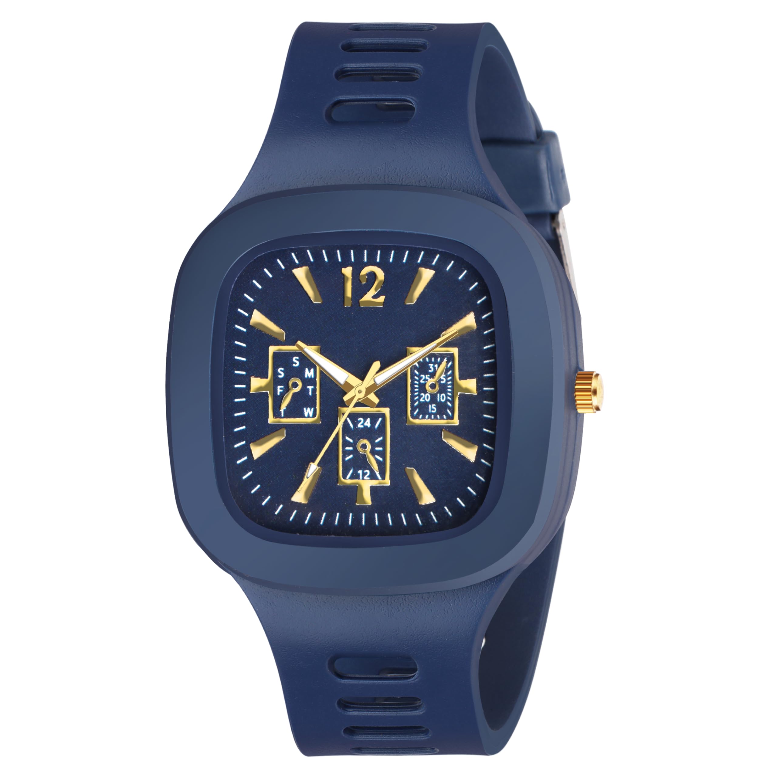 Matrix Shabby Collection Analog Black  Gold Silicone Watch For Men & Boys (Blue)