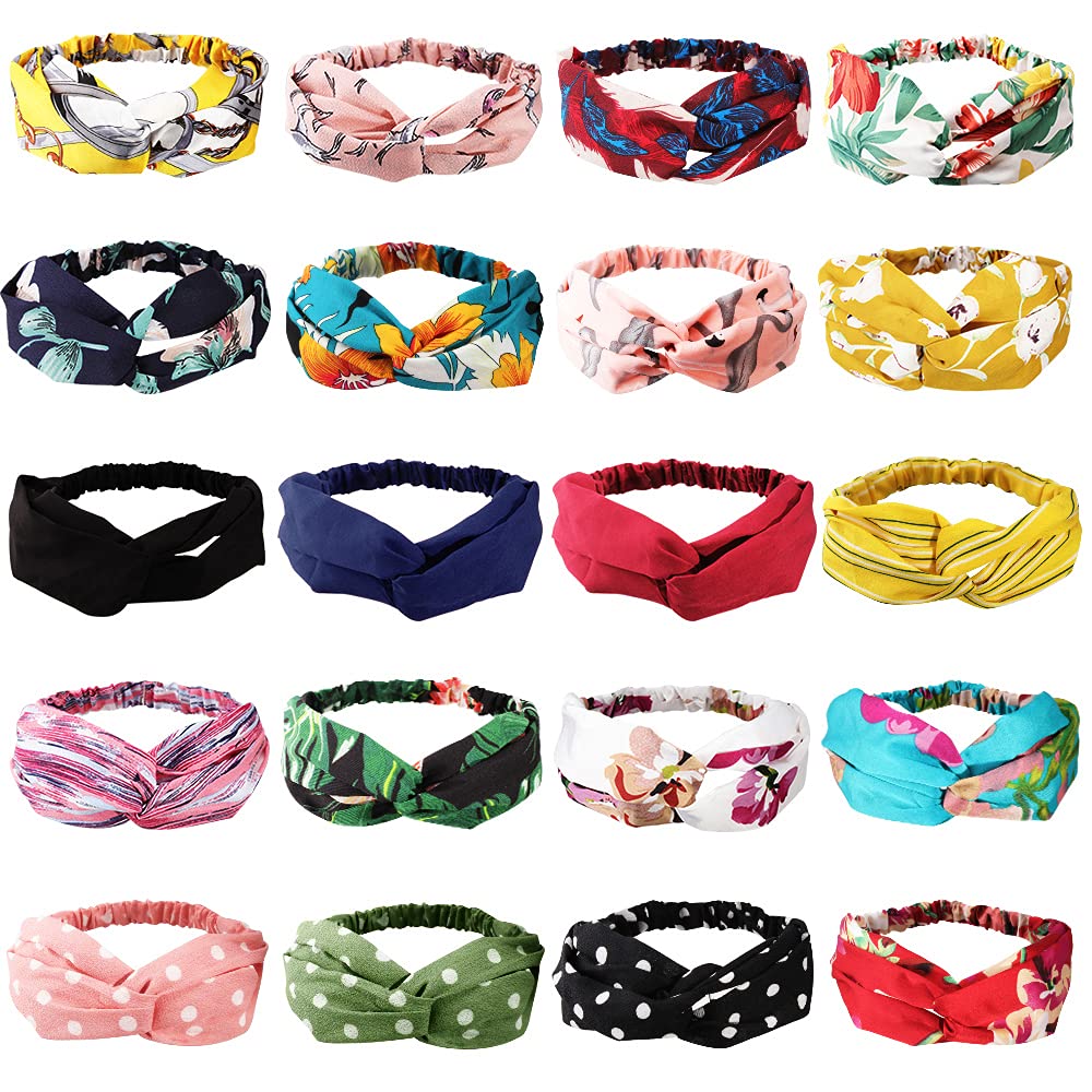 AHONEY 20 Pack Headbands, No Slip Fashion Head Bands / Wrap diademas para mujer de moda Boho Knotted Cross Elastic Twisted Flora