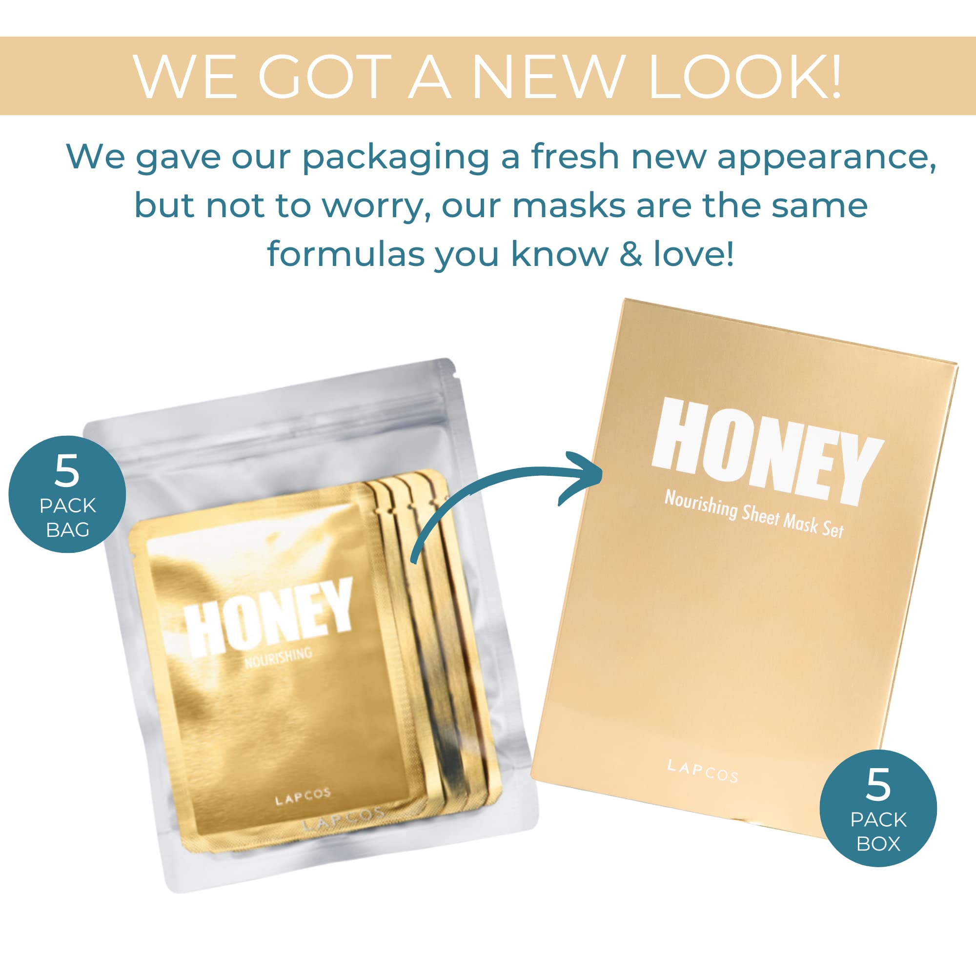 Lapcos Honey Sheet Mask, Daily Face Mask With Hyaluronic Acid And Antioxidants To Hydrate And Tighten Dry Skin, Korean Beauty Fa