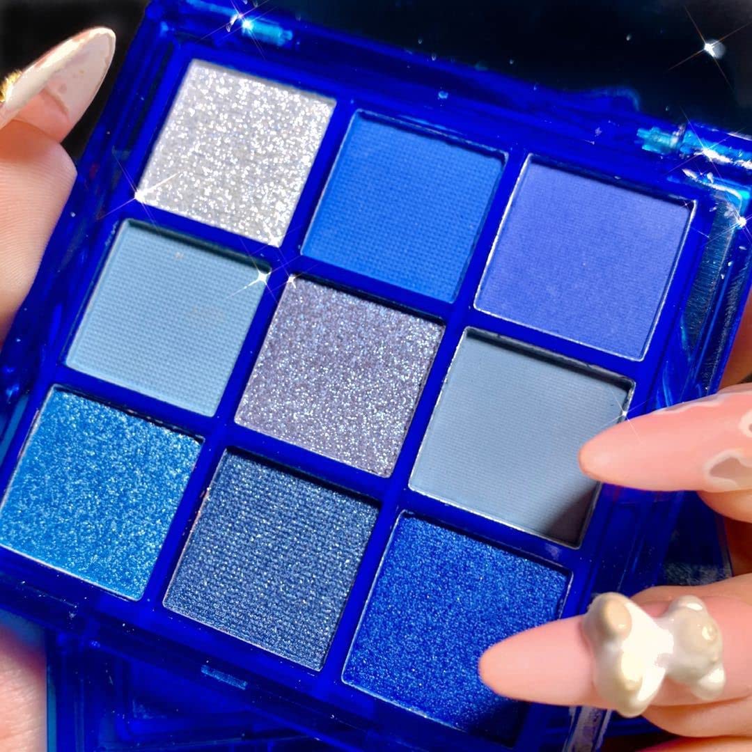 Amy'S Diary Blue Eyeshadow Palette Glitter Eye Shadow Makeup,Navy Blue Eyeshadow Shiny Sparkle Shimmer Glitter Blue Eyeshadow Wa