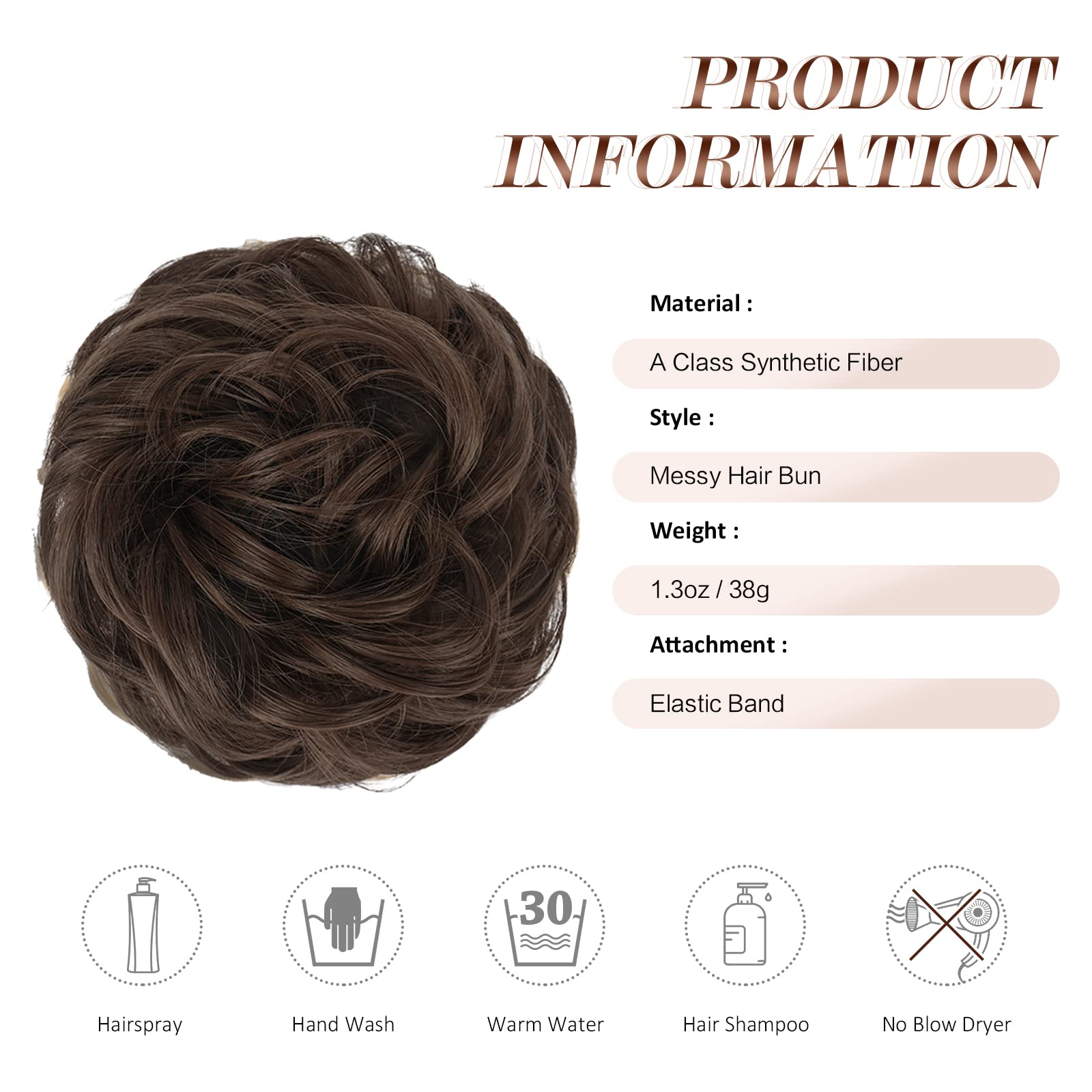 Feshfen Messy Bun Hair Piece Hair Bun Scrunchies Synthetic Medium Chestnut Brown Wavy Curly Chignon Ponytail Hair Extensions Thi