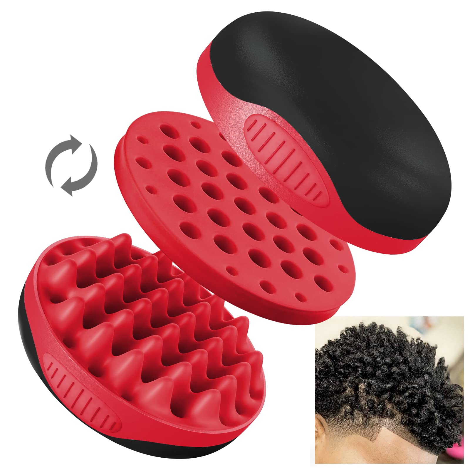 WTTORDE Silicone Curly Hair Brush, Twist Wave Tool with Big and Small Holes for Afro Curls, Two-Sided Use for Men, Women, Boys, 