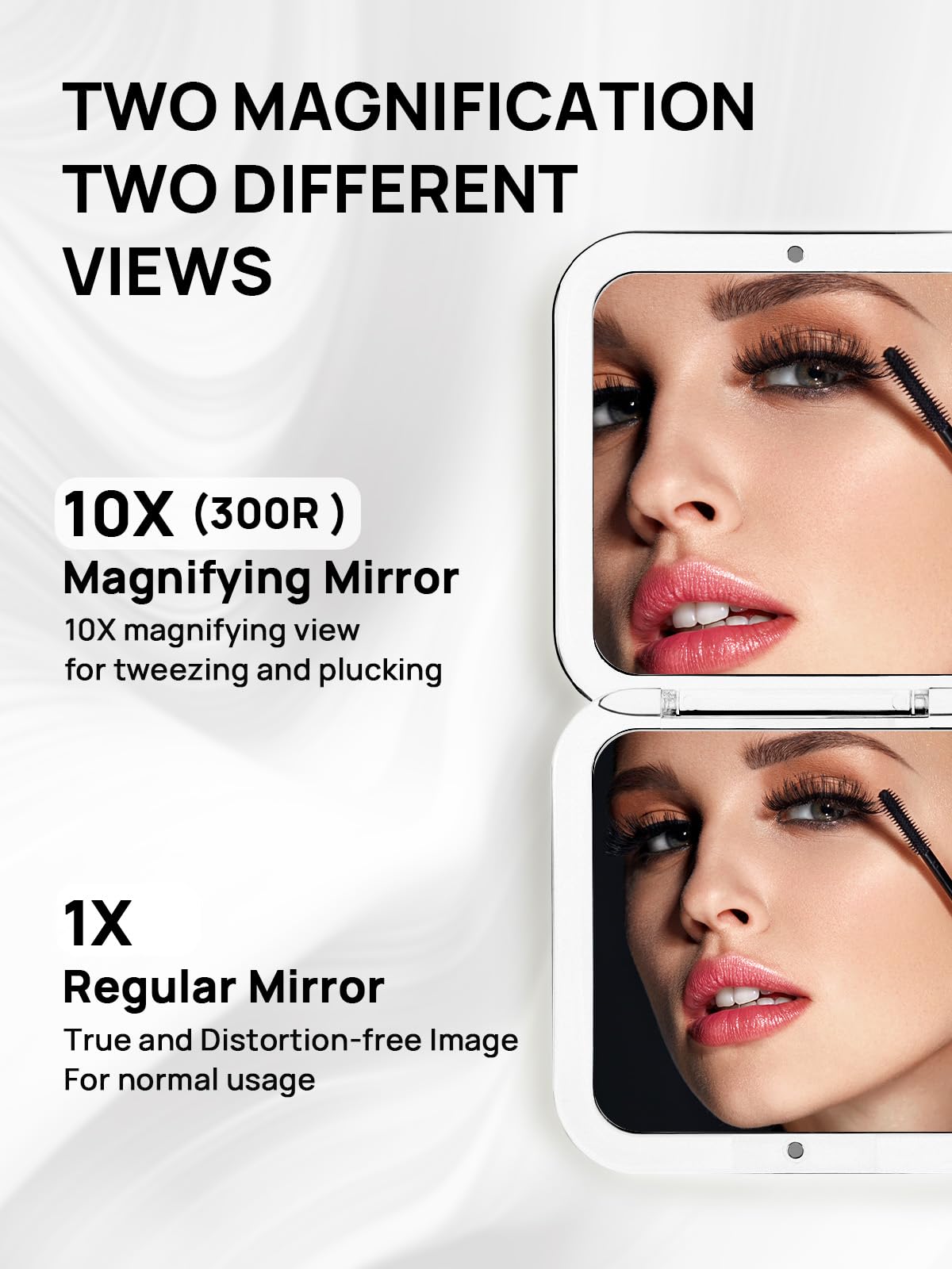 Omiro Folding Compact Mirror, 1X/10X(300R) Magnification 3    Pocket Size Square Hand Mirror For Travel Makeup (Transparent Blac