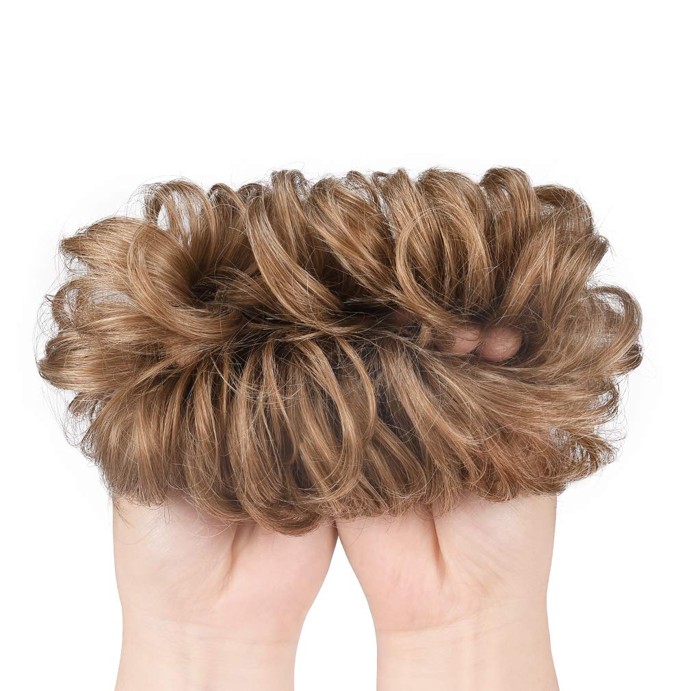Hoojih Messy Bun Hair Piece, 2Pcs Tousled Updo Hair Extensions Hair Bun Hcb001 Daisy Curly Wavy Ponytail Hairpieces Hair Scrunch