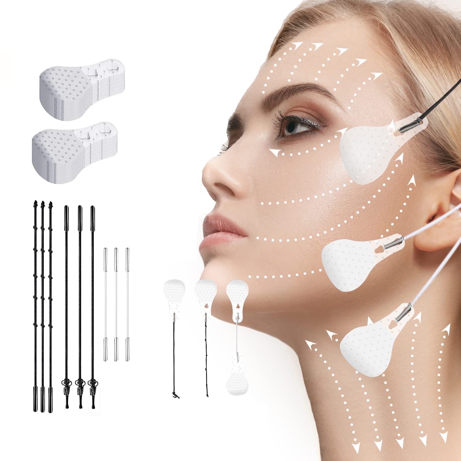 Wxyinspas 40 Pcs Face Tape Lifting Invisible With String For Wrinkles, Jowls, Neck, Eye, Waterproof High Elasticity V Shape Lift