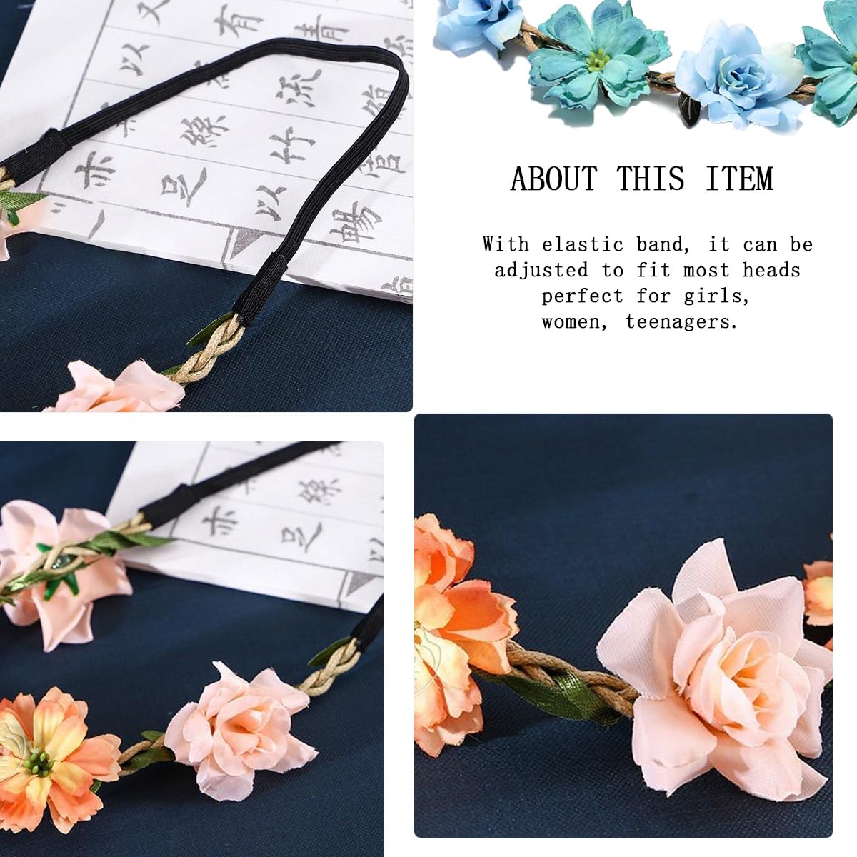 Ainvhh 4 Pcs Rose Gesang Wreath Floral Crown Headband Hair Wreath Adjustable Headpiece Halo for Bohemian Style Bride Bridesmaid