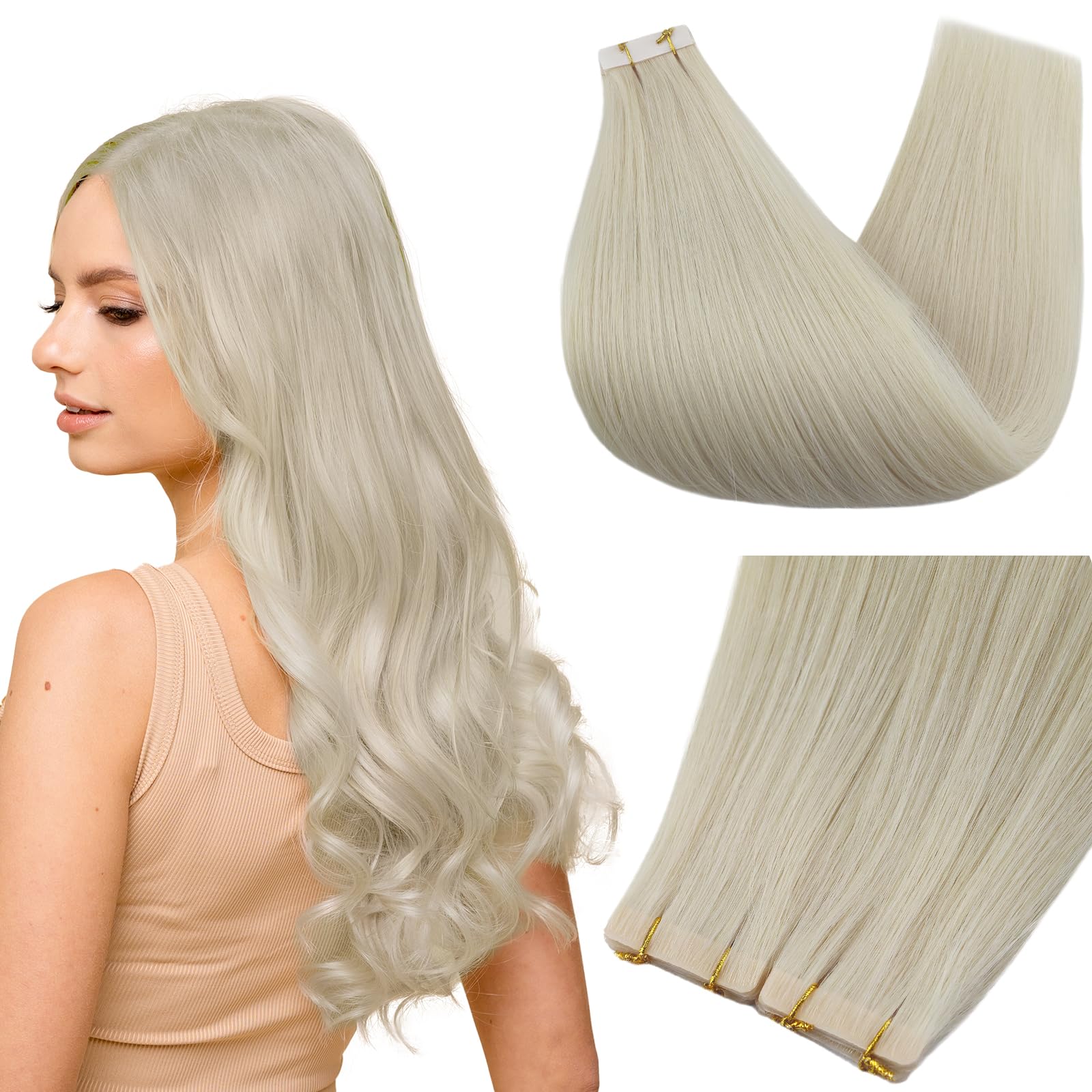 Full Shine Blonde Virgin Injected Tape In Hair Extensions 5Pcs Color 1000 Ice Blonde Seamless Skin Weft Machine Remy Tape In Ext