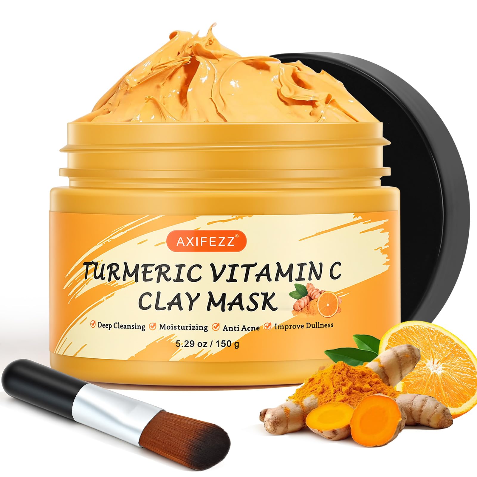 AXIFEZZ Turmeric Vitamin C Clay Mask with Kaolin Clay, Deep Cleansing Facial Mask for Controlling Oil, Refining Pores & Blackhea