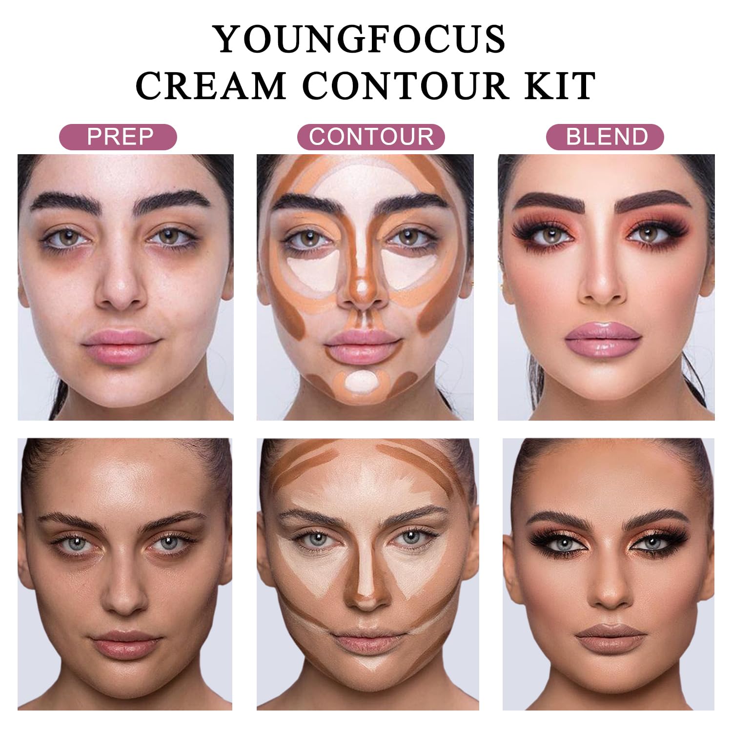 Youngfocus Cosmetics Cream Contour Best 8 Colors And Highlighting Makeup Kit - Contouring Foundation/Concealer Palette - Vegan &