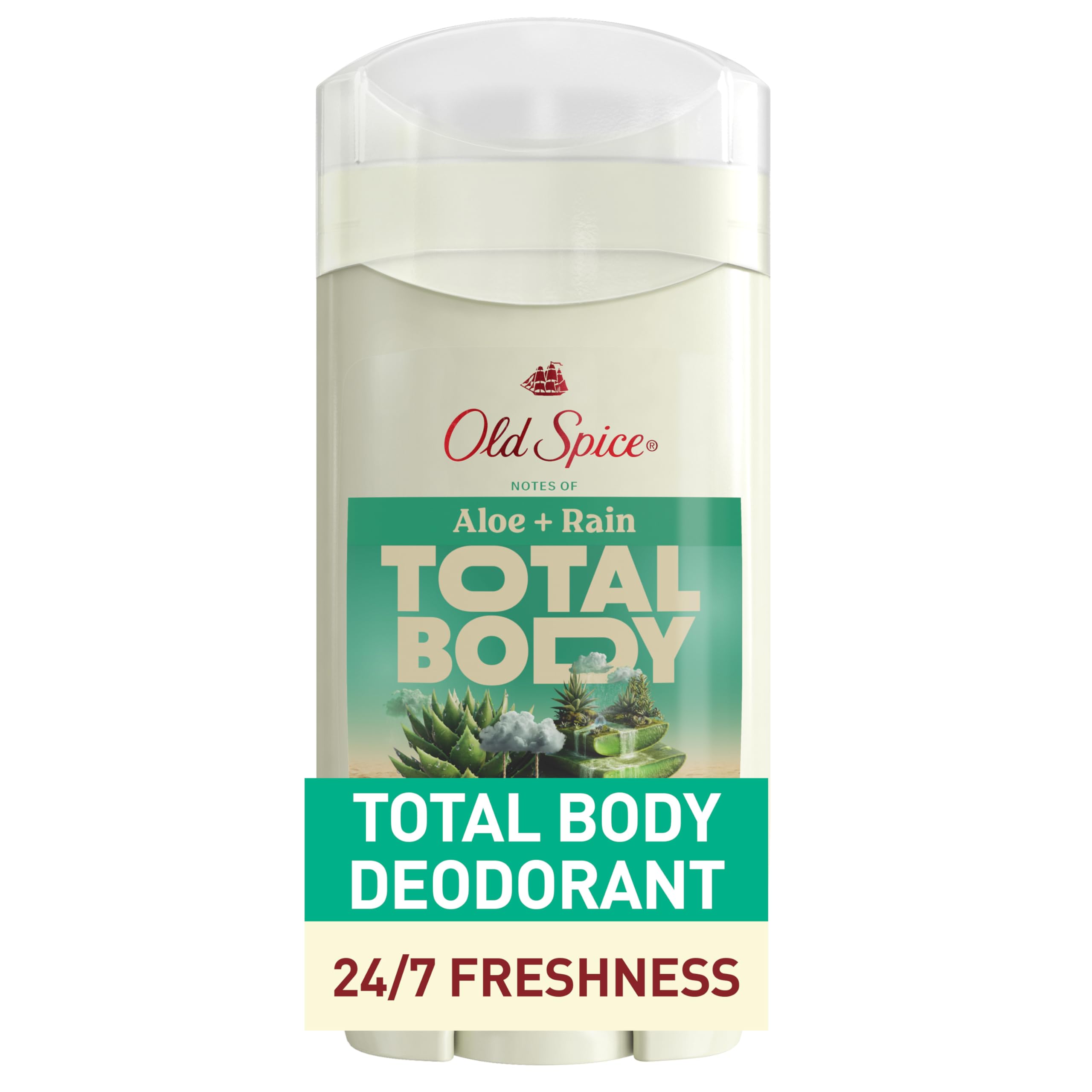 Old Spice Whole Body Deodorant Stick for Men, Aluminum Free, Aloe + Rain Scent, 24/7 Odor Protection, 24/7 Lasting Freshness, De