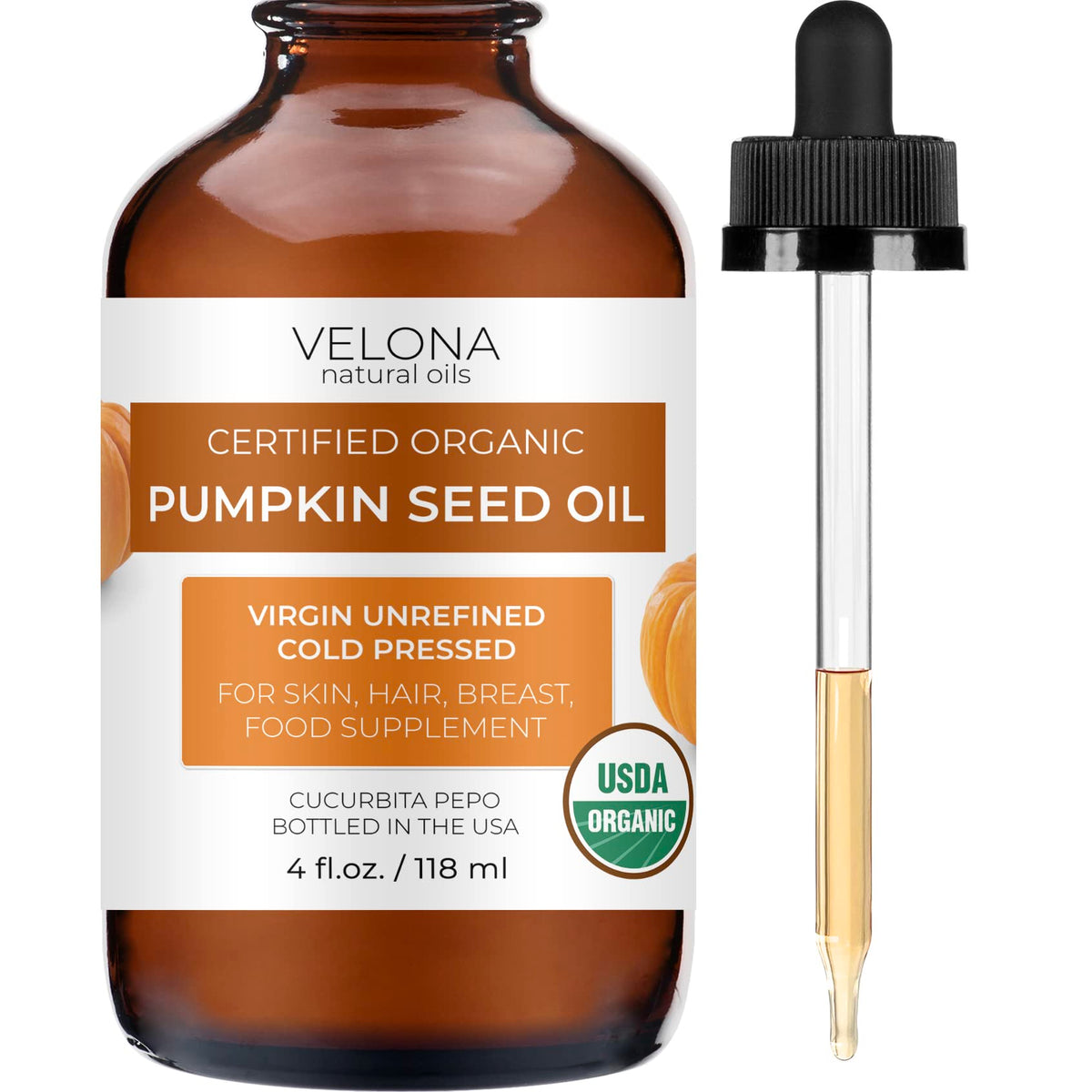 Velona Pumpkin Seed Oil Usda Certified Organic - 4 Fl Oz | 100% Pure And Natural Carrier Oil | Unrefined, Cold Pressed | Cooking