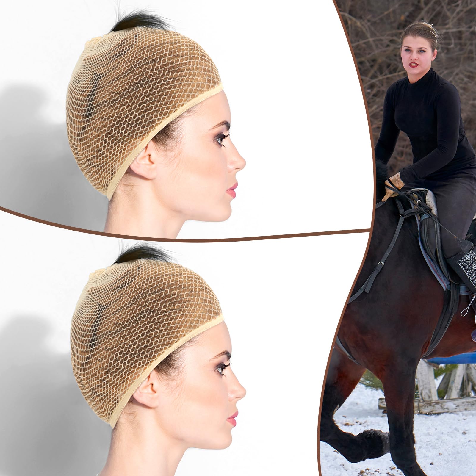 Yuxung 4 Pieces Equestrian Hair Net Women Ride Hair Net No Knot Cap Weaving Caps Wig for Long and Short(Blonde)