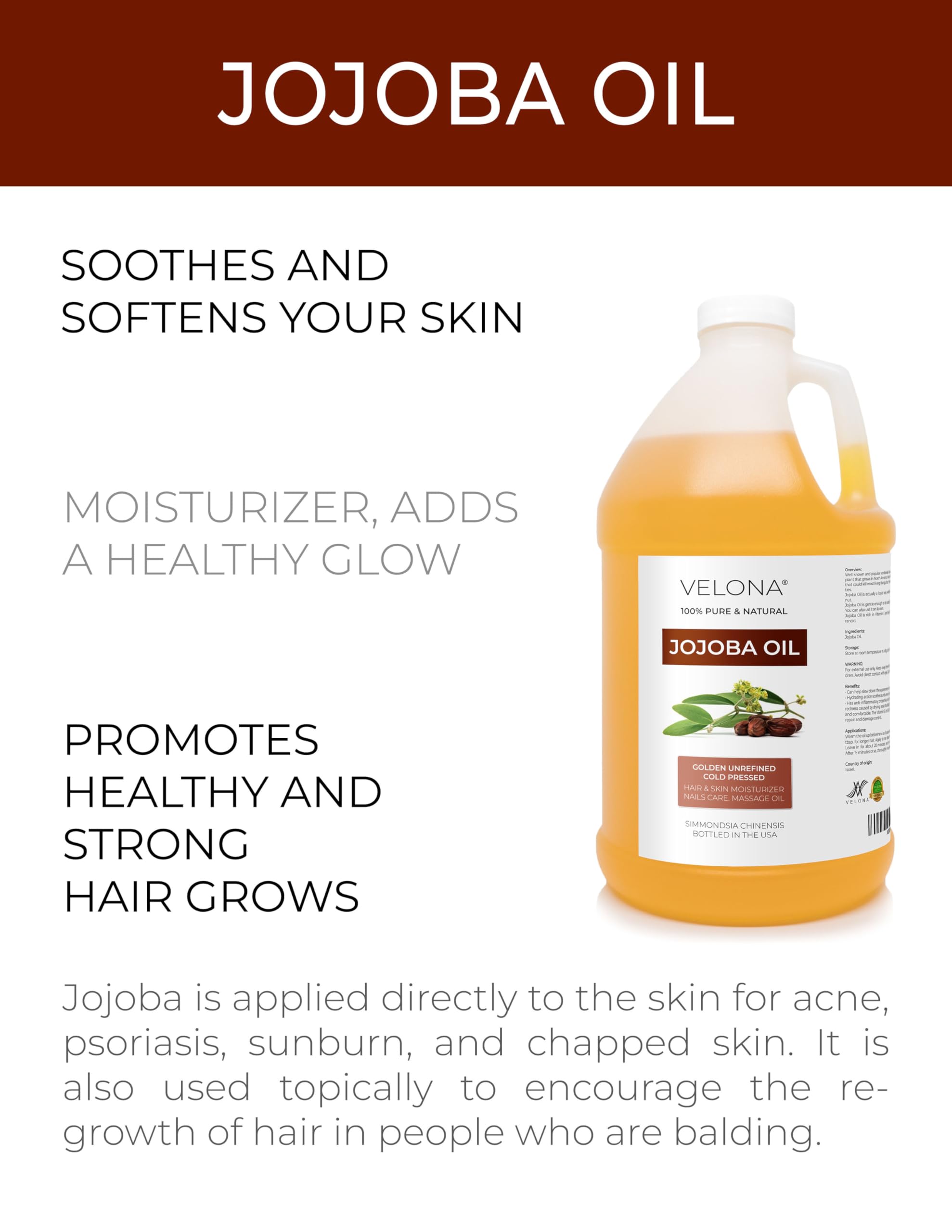 Jojoba Oil - 1 Gallon / 128 Fl Oz | 100% Pure And Natural | Golden, Unrefined, Cold Pressed, Hexane Free | Moisturizing Face, Ha