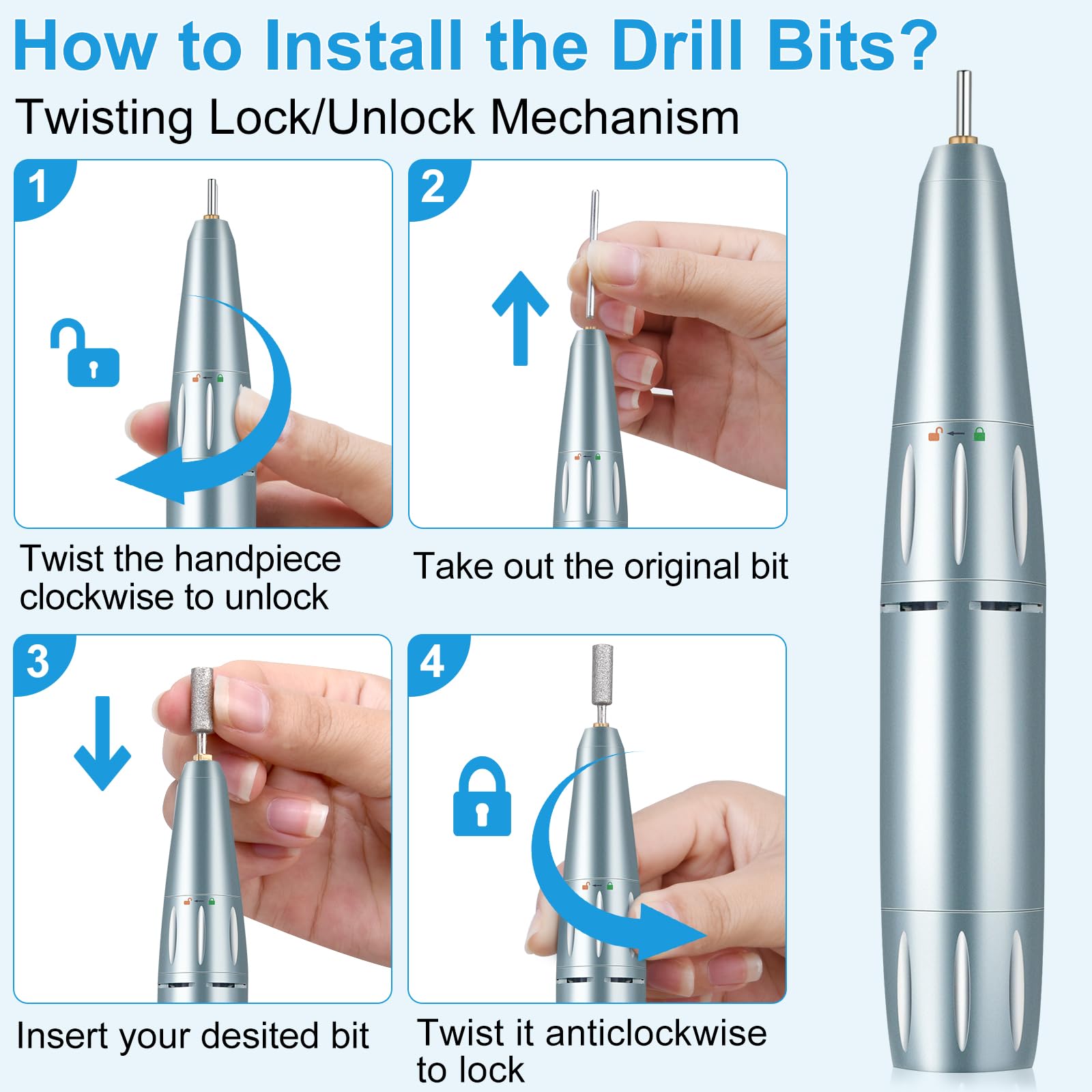 Electric Nail Drill, 35000Rpm Professional Nail Drill Machine, Portable Nail Drills For Acrylic Nails, Electric Nail File Rechar