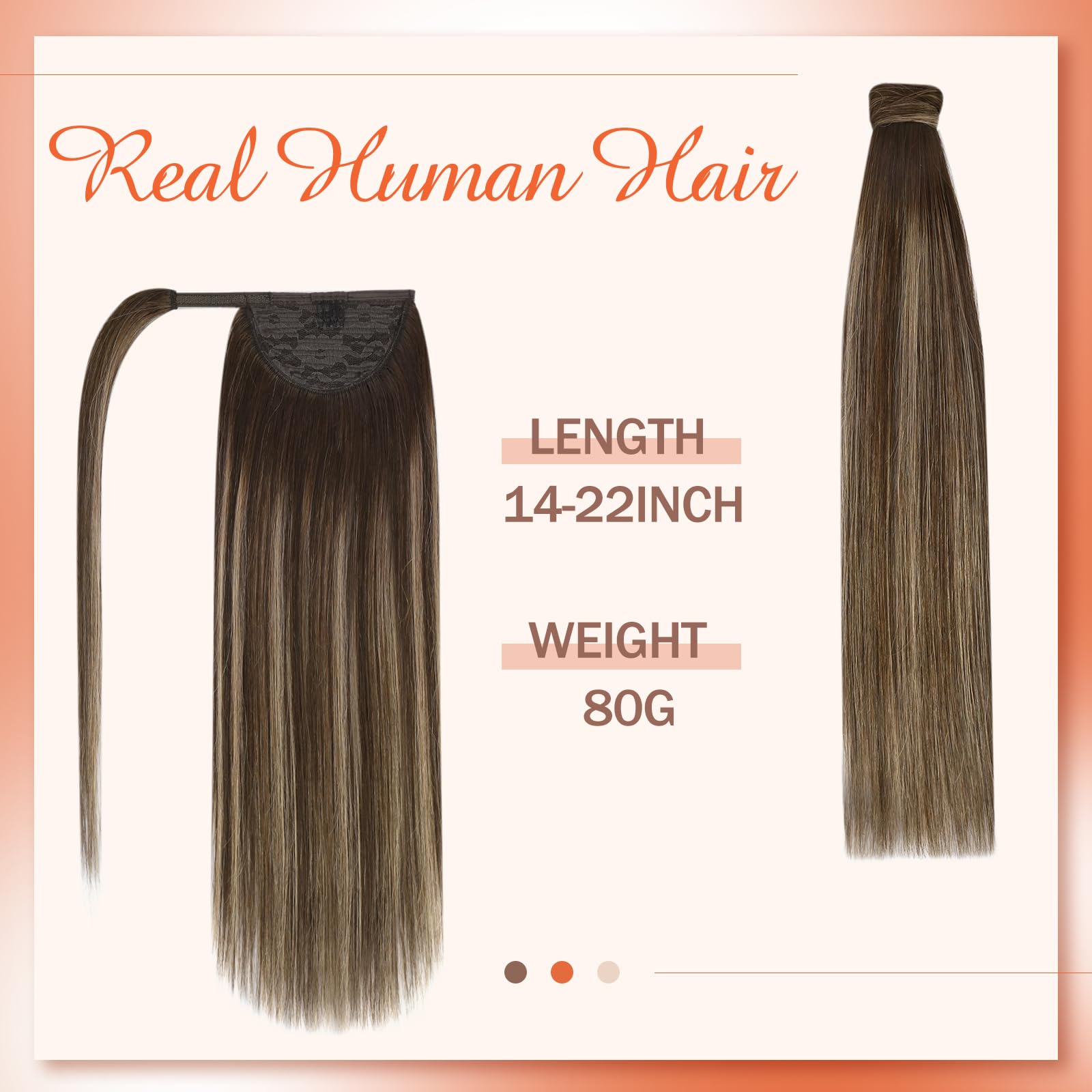 Ve Sunny 14'' Ponytail Hair Extension, Real Human Hair, Wrap Around, Dark Brown Balayage Caramel Blonde, 80G