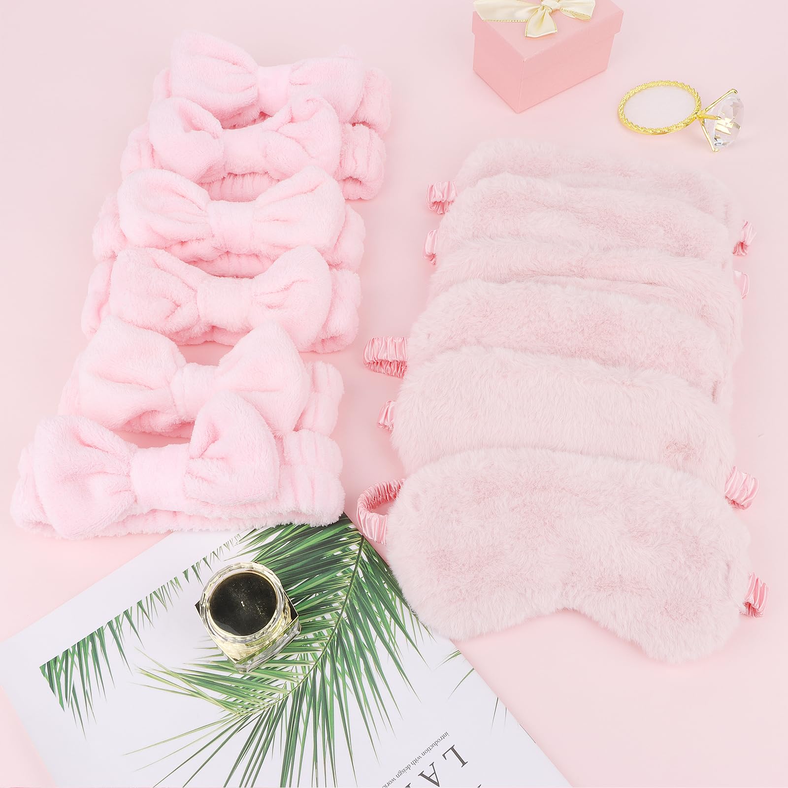 Casoty 12 Pcs Spa Headbands With Plush Sleep Eye Masks Set, Slumber Party Supplies For Girls, Makeup Headband, Skincare Headband