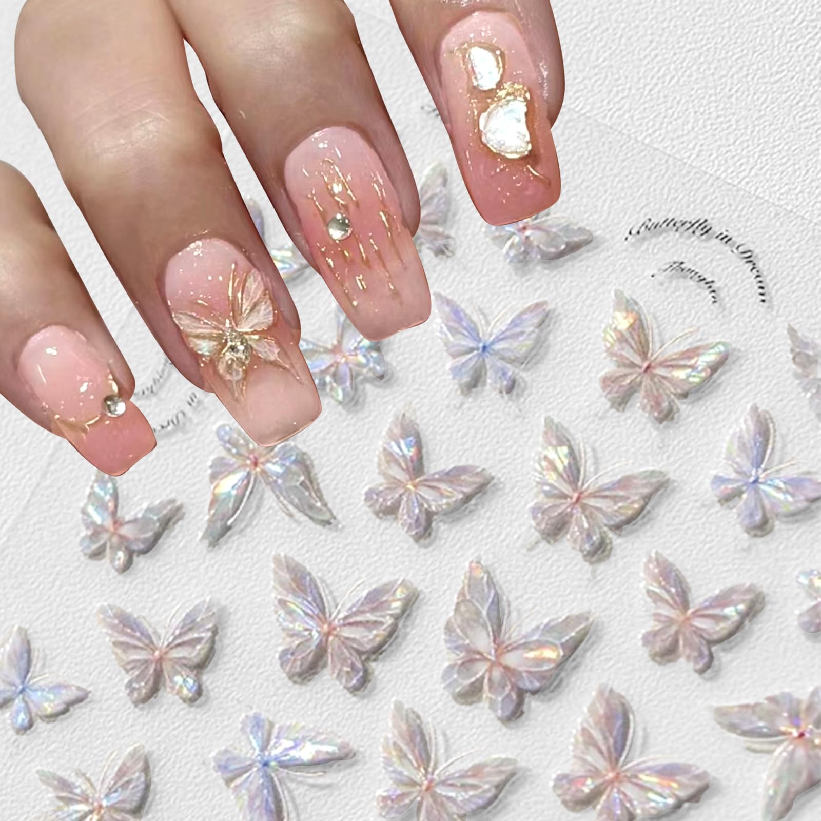 3 Sheets Butterfly Nail Stickers For Nail Art 5D Embossed Aurora Nail Decals Spring Pink Shell Butterfly Nail Supplies Accessori