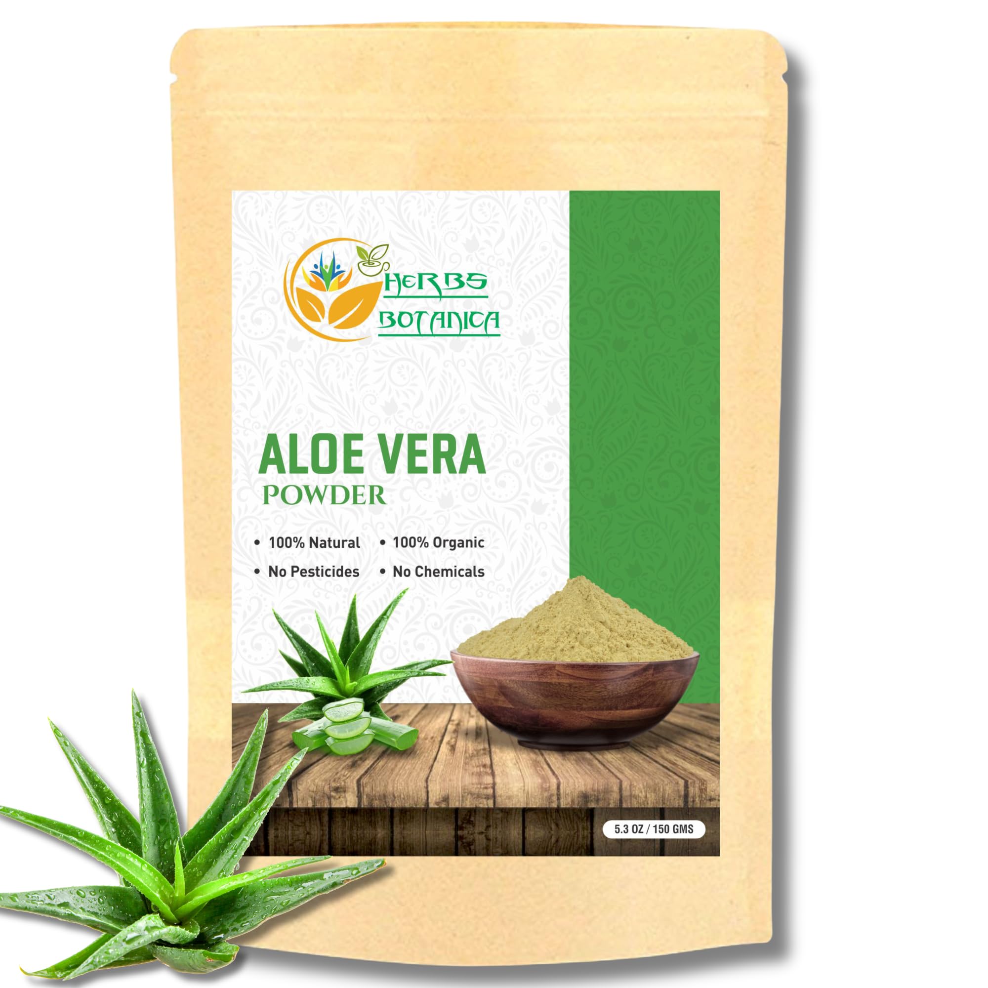 Herbs Botanica Aloe Vera Powder Organic for Hair Growth, Skincare, Haircare Organic, Moisturizing, and Soothing Aloe Barbadensis