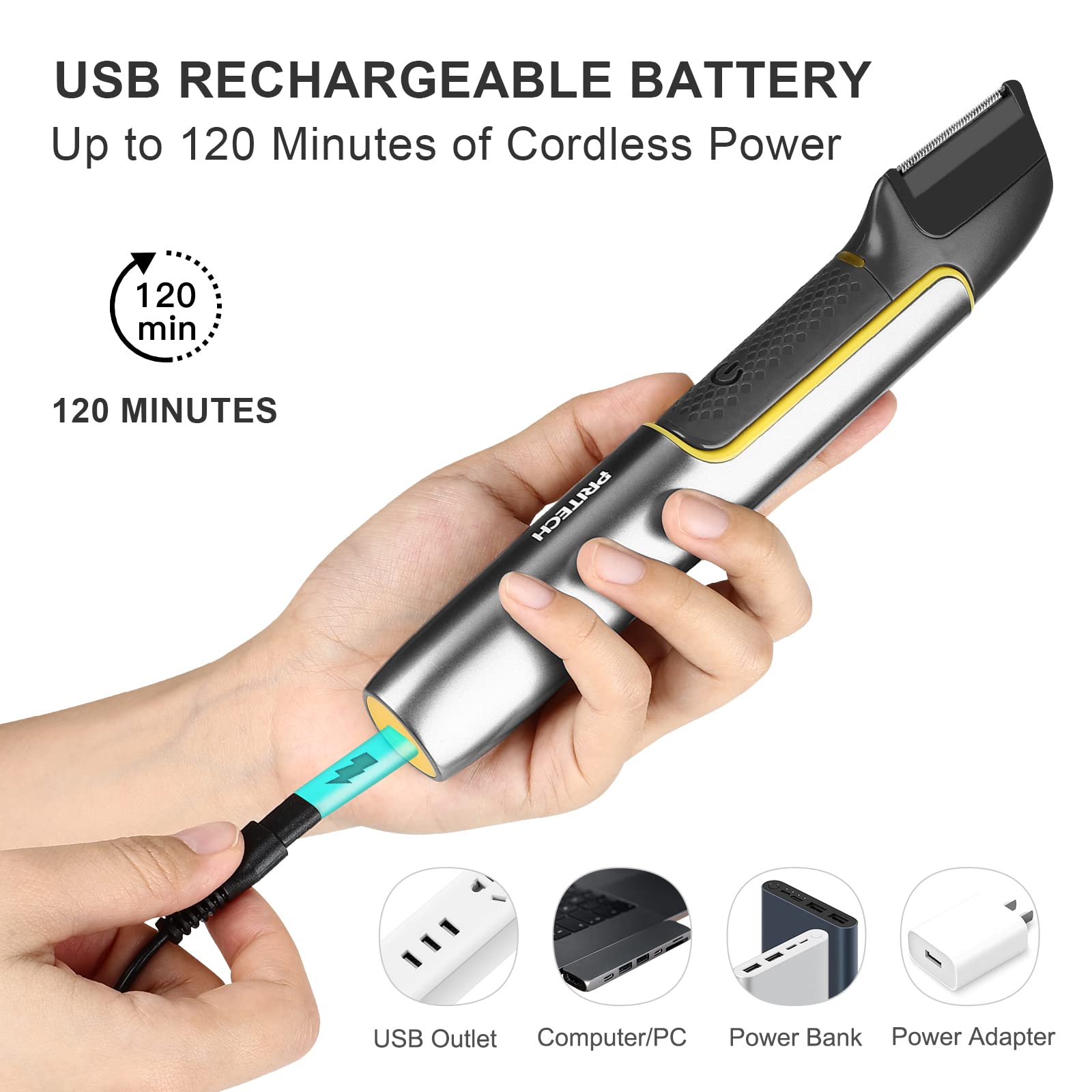 Pritech Body Hair Trimmer For Men, Microtouch Trimmer With Guard Comb, Body Hair Groomers, Rechargeable Hair Trimmer For Pubic A