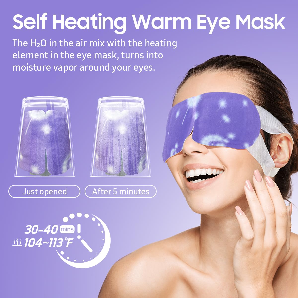 BeHoomi Steam Eye Mask - 10 Pack Heated Disposable SPA Warm Compress, Lavender Scent, Cotton, Travel Essentials & Relaxation Gifts