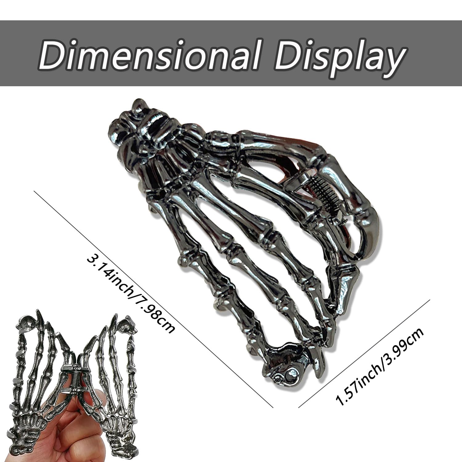 Skeleton Hand Metal Hair Claw Clips Alloy Hair Claw Clips, 1Pcs Gunmetal Hand Skull Metal Hair Clip for Thin Hair Punk & Y2K-Sty