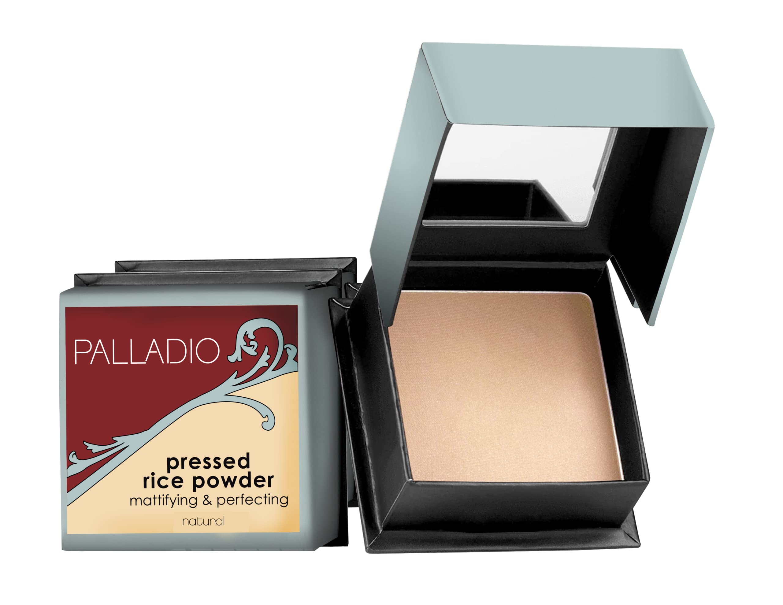 Palladio, Pressed Rice Powder with Mirror Mattifying Makeup Setting that Lasts All Day Instantly Absorbs Oil Works alone or with