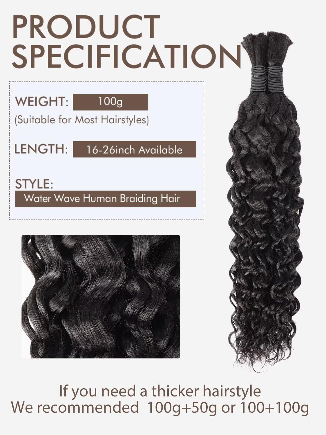 100G 24 Inch Water Wave Bulk Human Hair For Braiding Human Braiding Hair Deep No Weft 12A Brazilian Virgin Curly Human Hair Exte