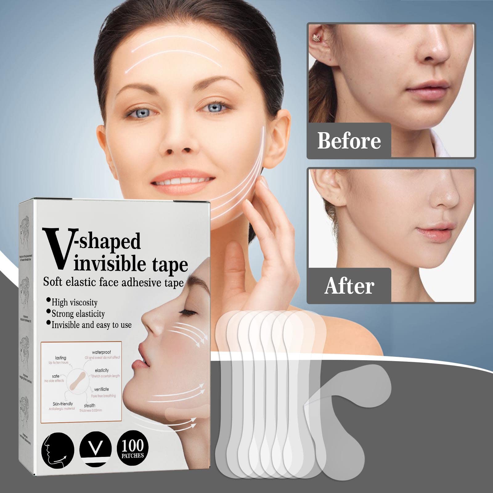 Face Lift Tape Invisible,100 Strips Facial Tape Face Lift,Instant Face Lift,V Shape Face Lift Tapes,Face Tape Lifting Invisible,