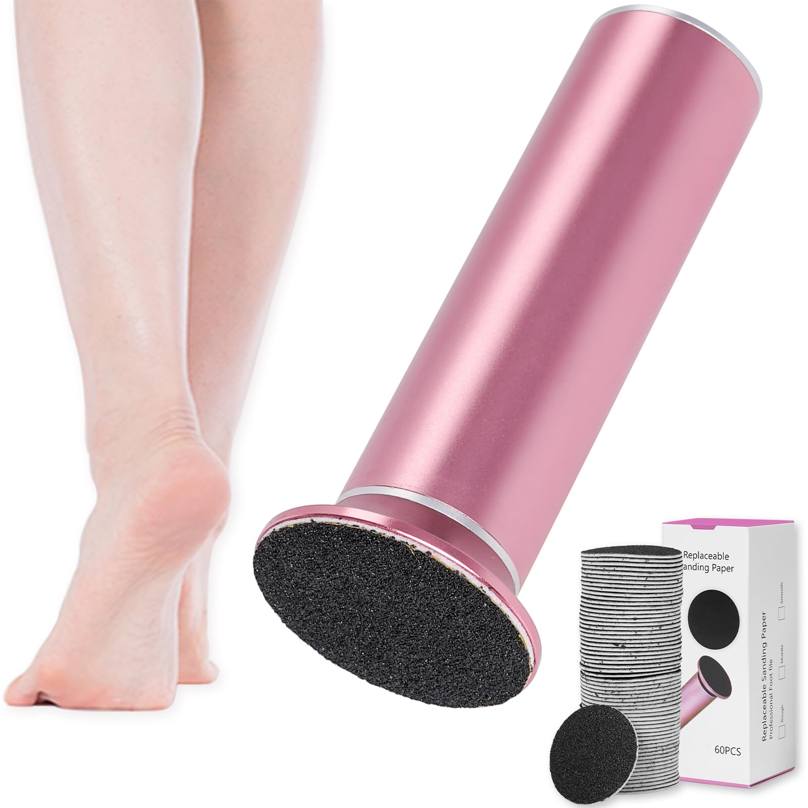 Dermave Electric Foot File Callus Remover for Feet with 60 pcs Replaceble Sandpaper Discs, Foot Grinder Pedicure Tool for Women