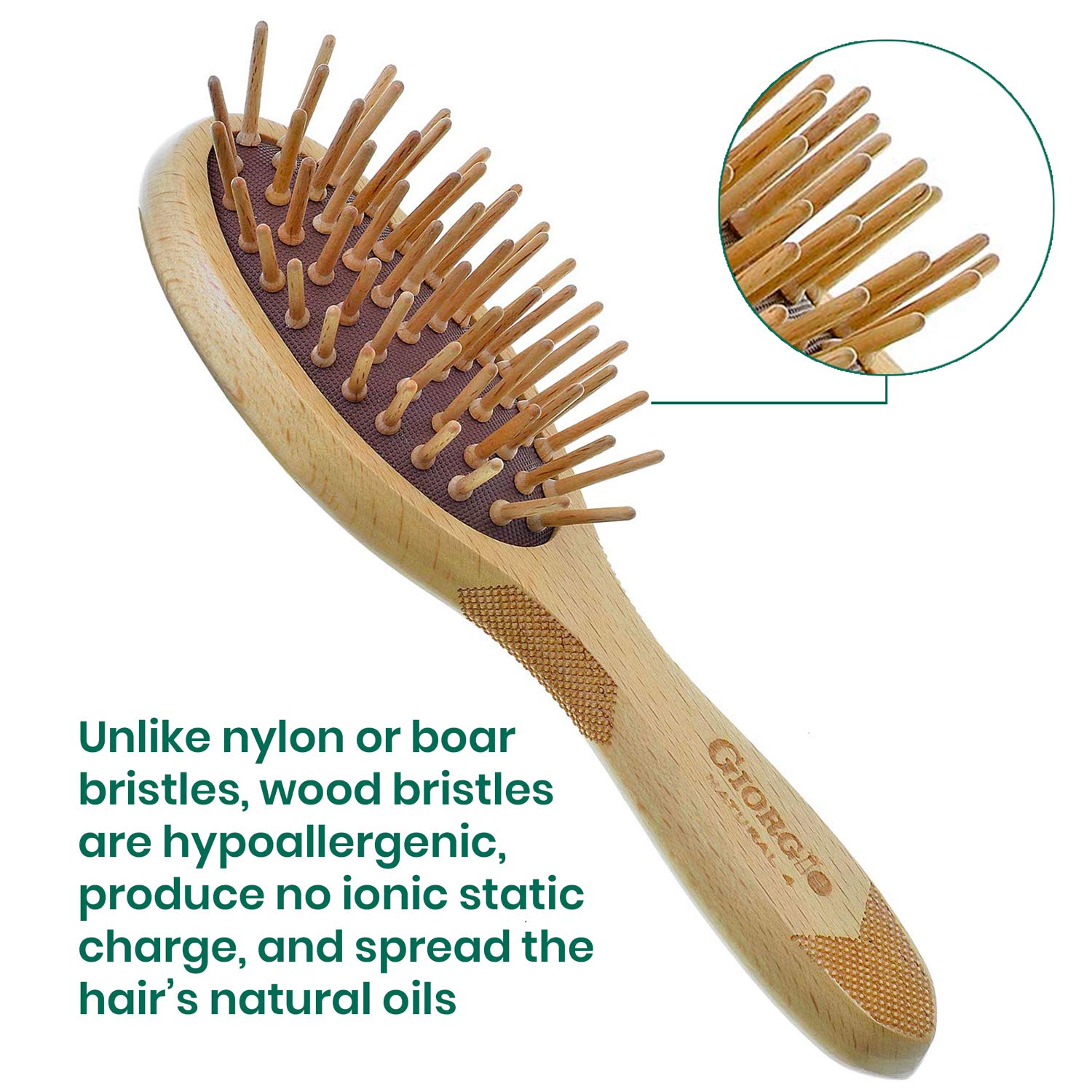 Giorgio Eco Friendly Wooden Bristle Hairbrush - Small Detangling Brush And Hair Growth Brush For Thick Or Long Hair - Oval Paddl