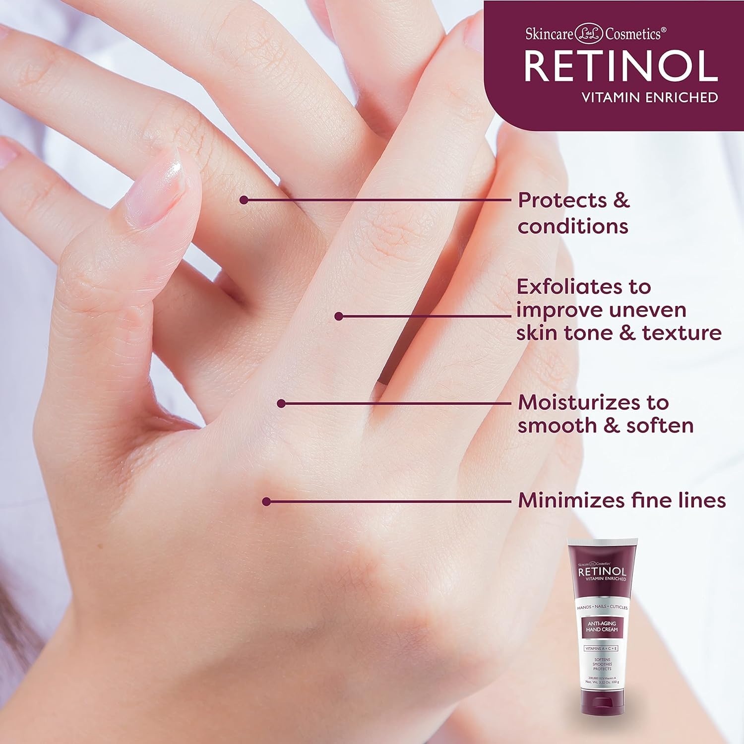 Retinol Anti-Aging Hand Cream - The Original Retinol Brand For Younger Looking Hands -Rich, Velvety Conditions & Protects Skin,