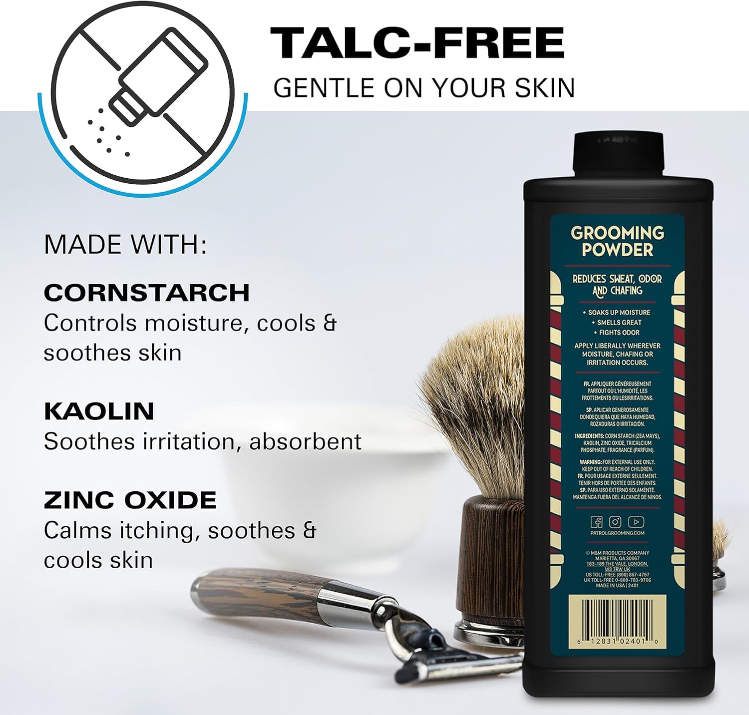 Bump Patrol Barber Pro Grooming Powder - Talc Free Hair And Body Powder For Men - Protects Against Sweat, Odor, And Chafing From