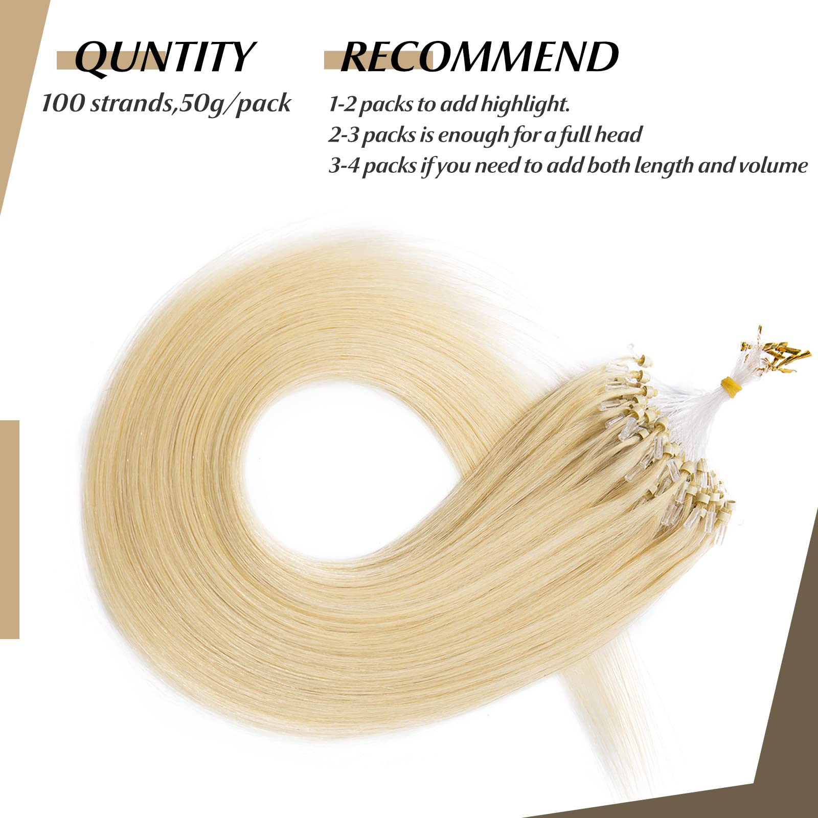 Sego Micro Beads Hair Extensions Human Hair 16 Inch Bleach Blonde Micro Loop Human Hair Extensions Natural Straight Micro Ring H