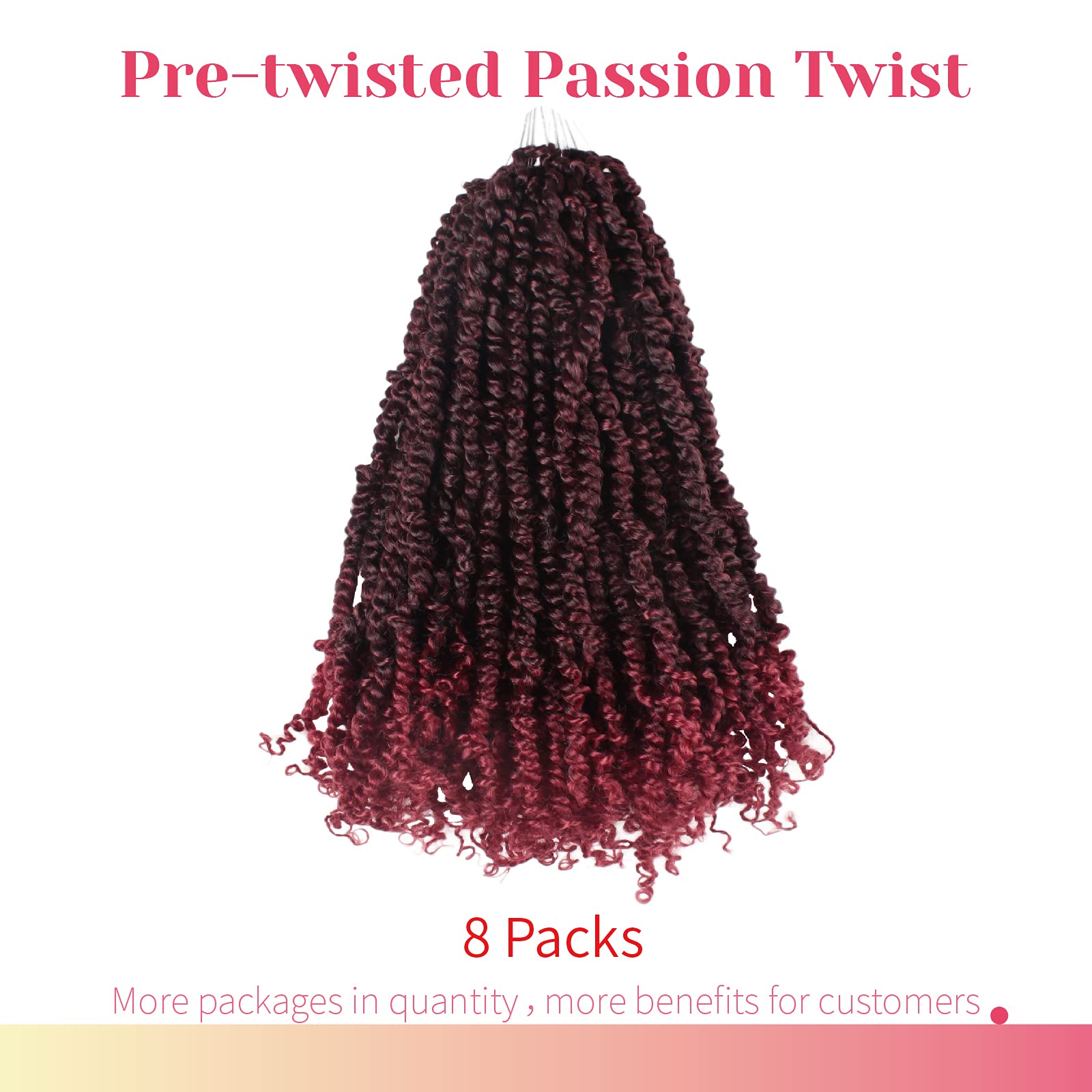 The BOHOBABE Pre-twisted Passion Twist Crochet Hair 14 Inch Short Pre-looped Crochet Passion Twist Braiding Hair 8 Packs (T118)