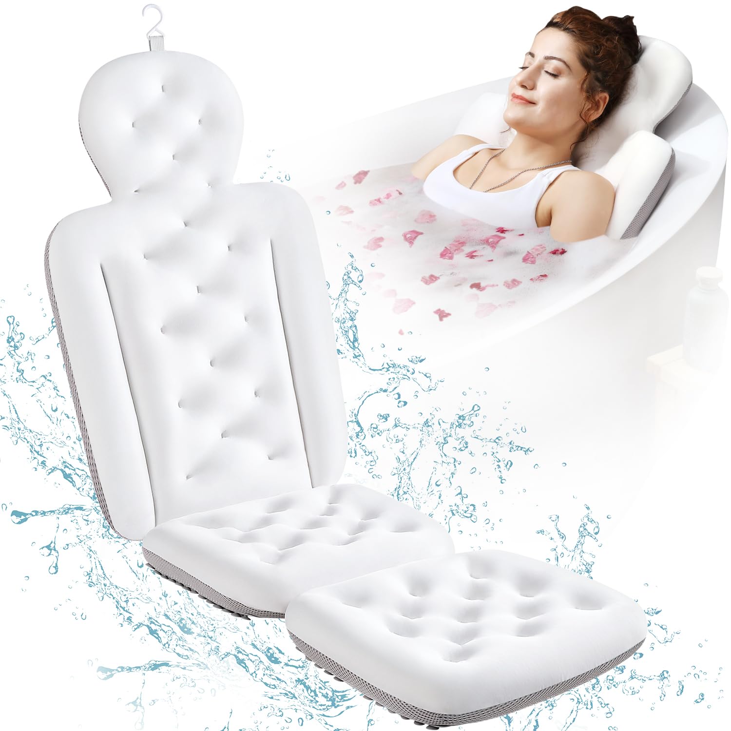 Full Body Bath Pillow For Bathtub, Thick Bathtub Cushion With Laundry Bag, Luxury Tub Pillow For Bath For Headrest Neck And Back