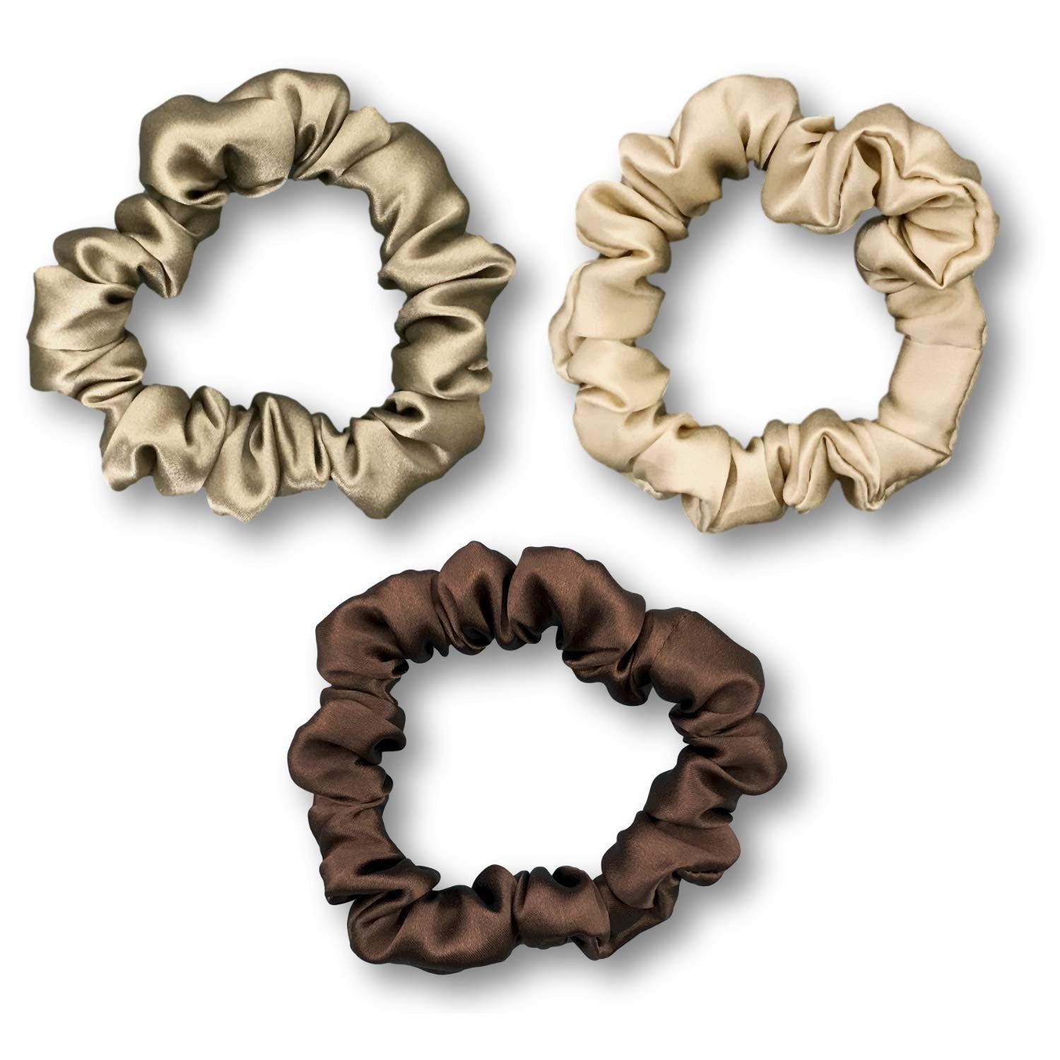 Celestial Silk Mulberry Silk Scrunchies for Hair (Small, Taupe, Dark Taupe, Chocolate)