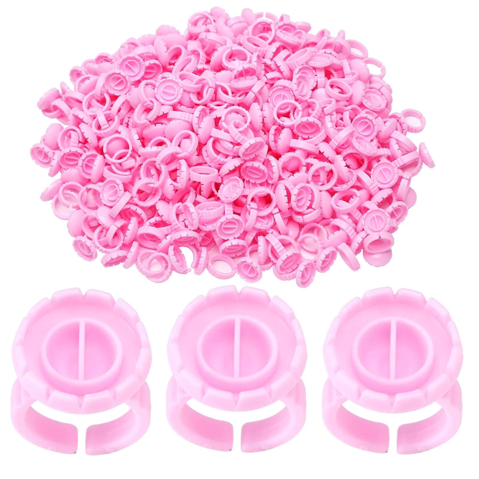 Miuffue Glue Rings for Eyelash Extensions, 150 Pcs Smart Glue Holder Easy Fanning Glue Cups for Volume Lashes, Pink