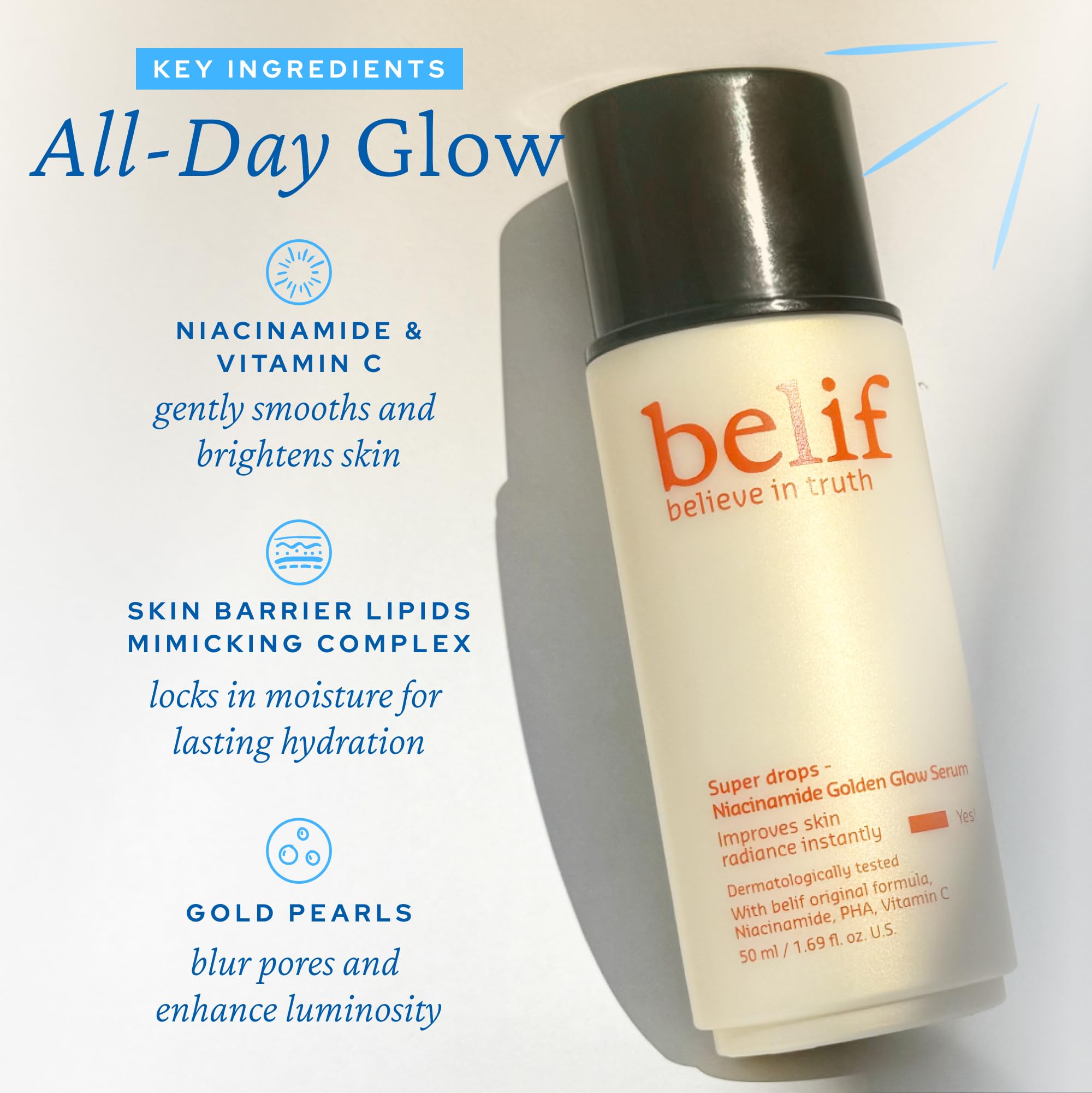 Belif Super Drops Niacinamide Vitamin C Golden Glow Serum, 2-In-1 Hydrating & Brightening Makeup Primer,Lluminator And Highlight