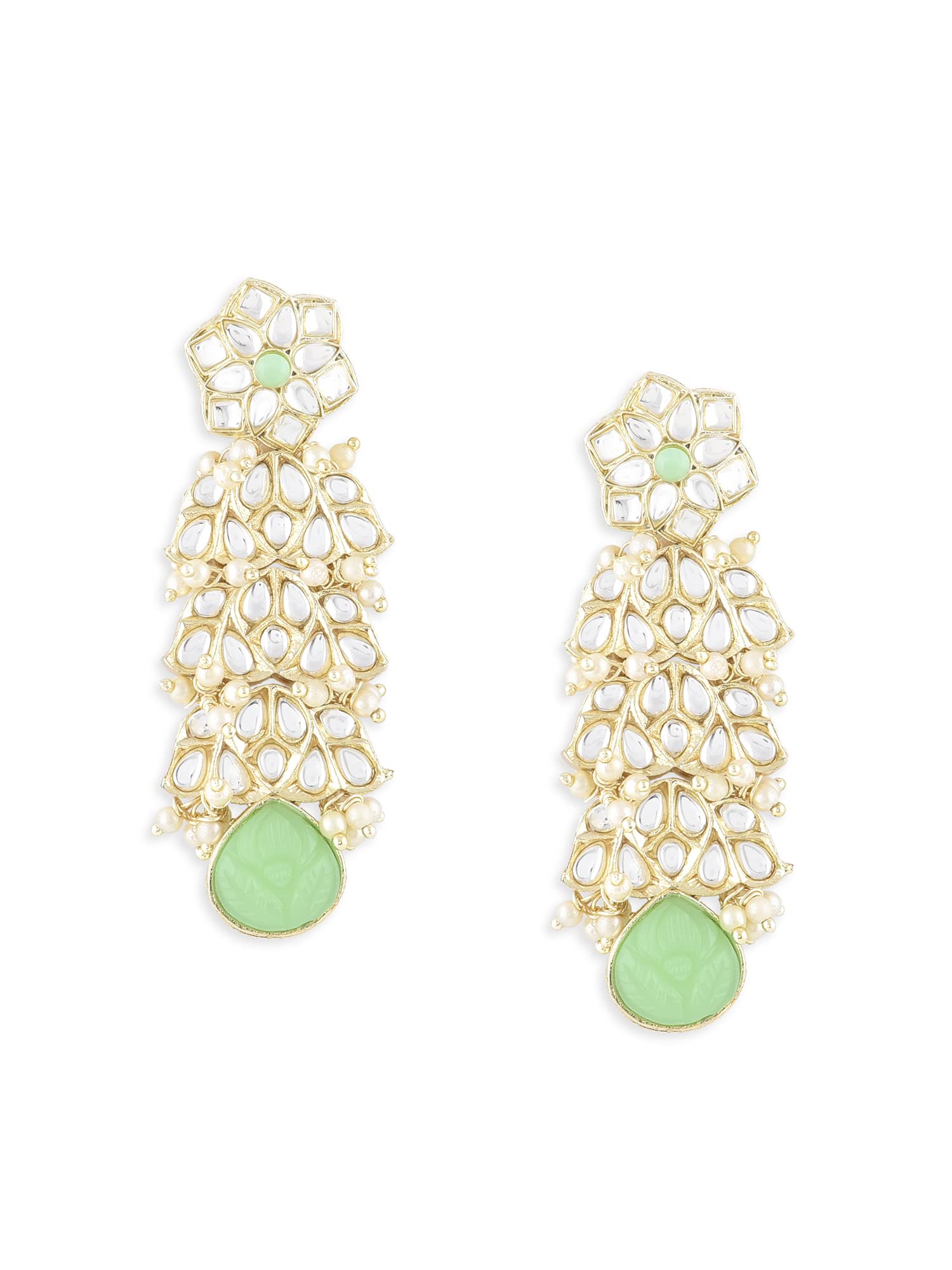 Zaveri Pearls Green Stones Traditional Kundan Dangle Earring For WomenZpfk14612