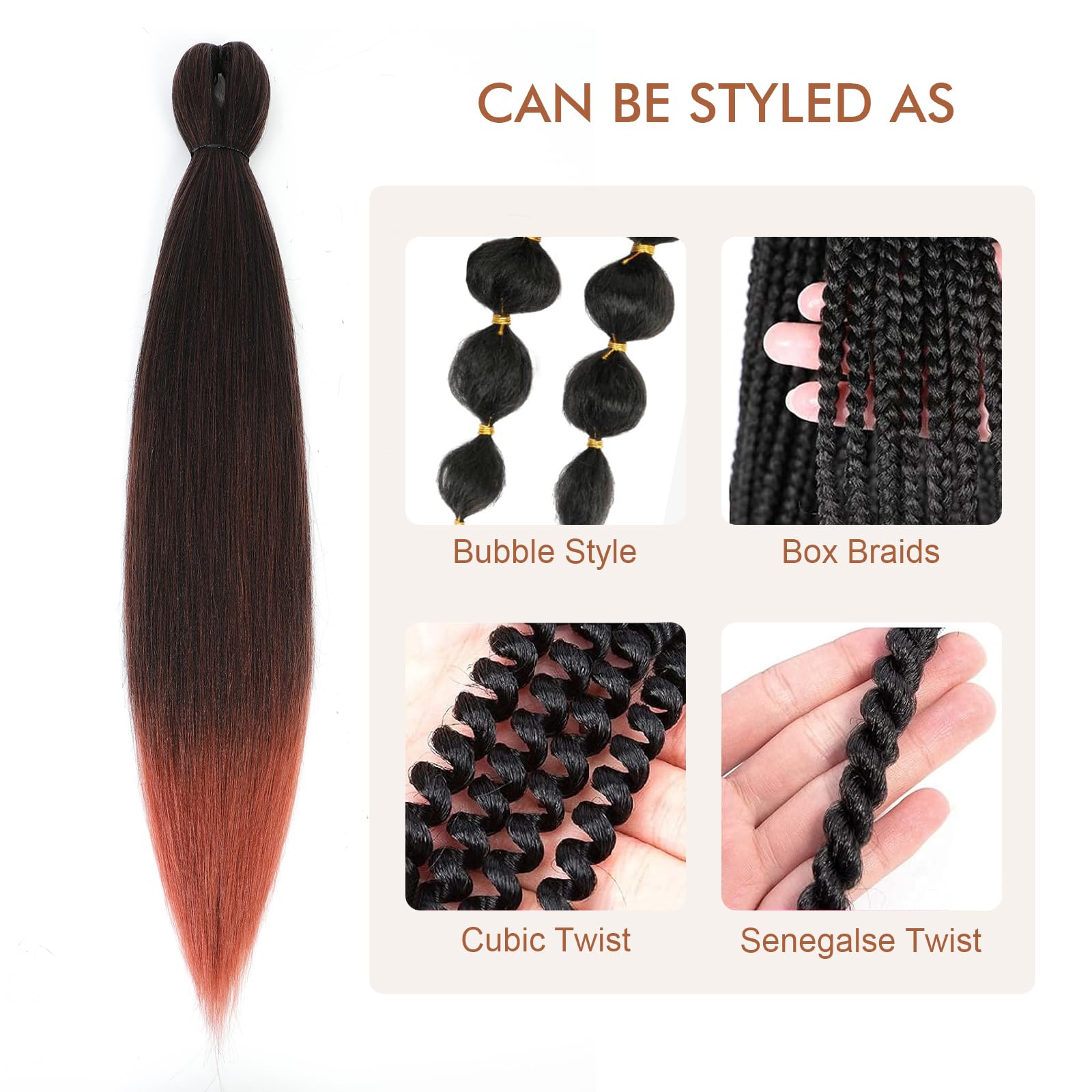 Difunee Pre-Stretched Braiding Hair - 16 Inch 8 Packs Ombre Orange Short Braiding Hair For Twist Or Box Braids, Yaki Texture Hot