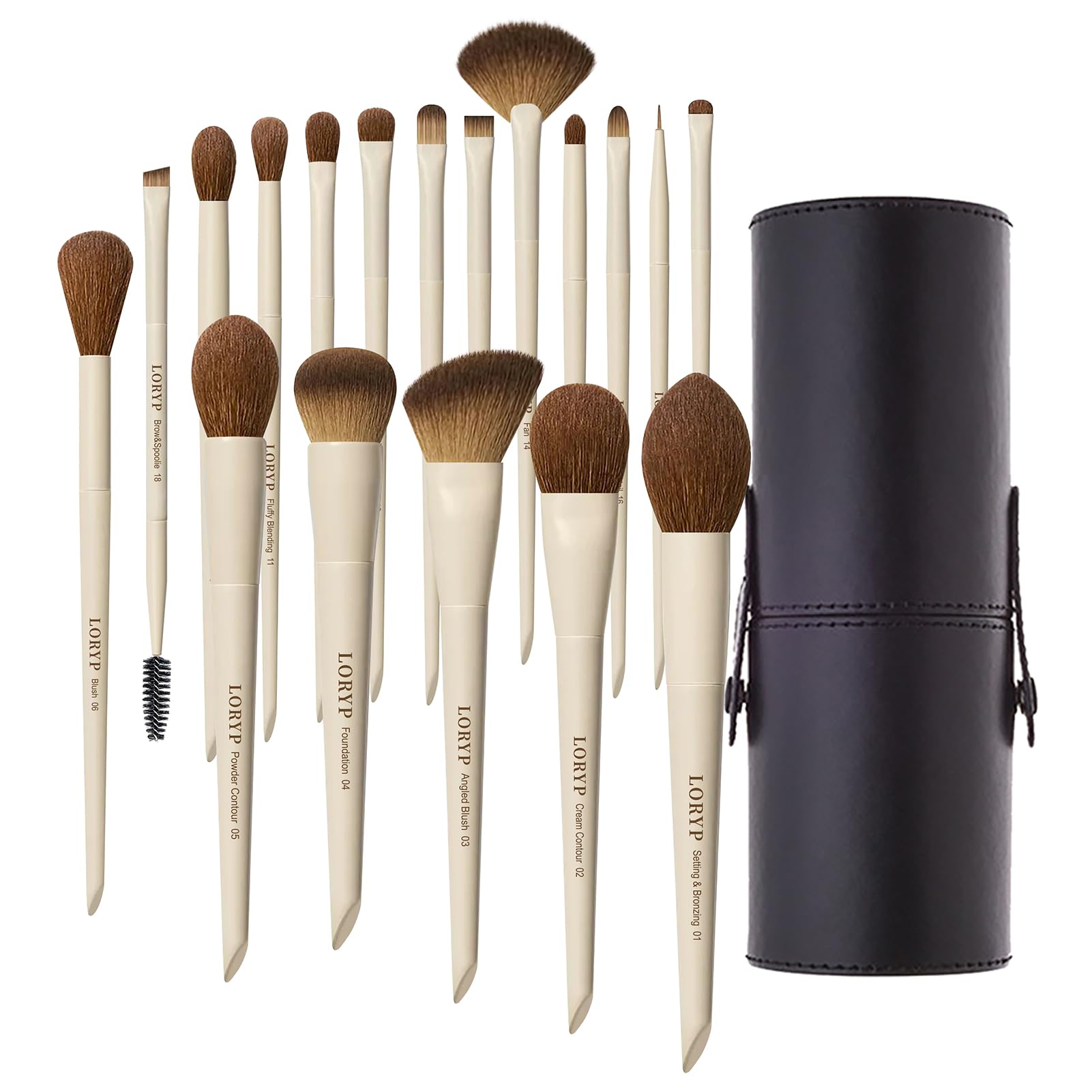 Loryp 18 Piece Makeup Brushes Set Labeled Face And Eye Brush Set Complete With Foundation, Concealer, Contour, Blending, Blush,