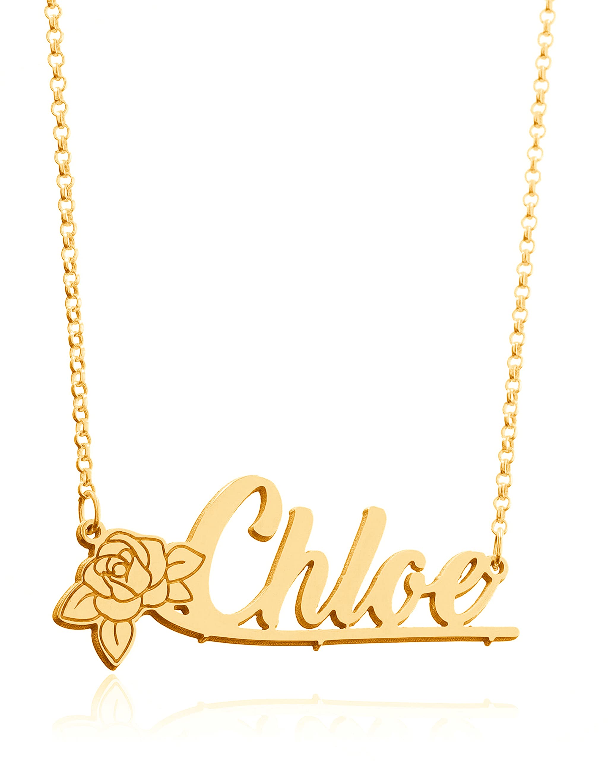 CoolJewelry Rose Flower Necklace Love Heart Necklace Custom Necklace Personalized Name Necklace for Women for