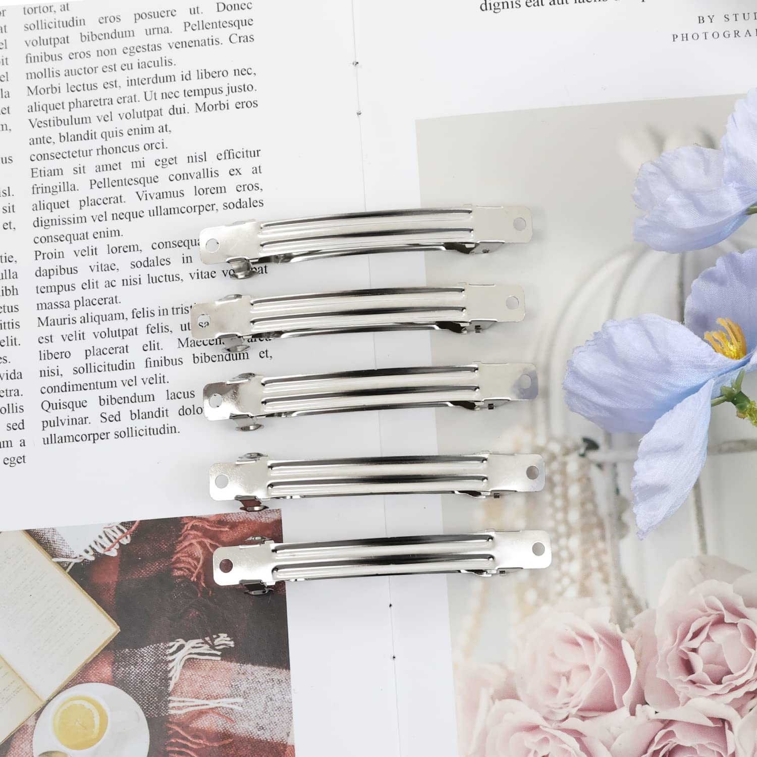 Cinaci 50 Pack 2 Inch / 2.4 Inch / 3 Inch/ 4 Inch Blank Silver Metal Diy Craft French Barrettes Snap Hair Clips Pins For Women G