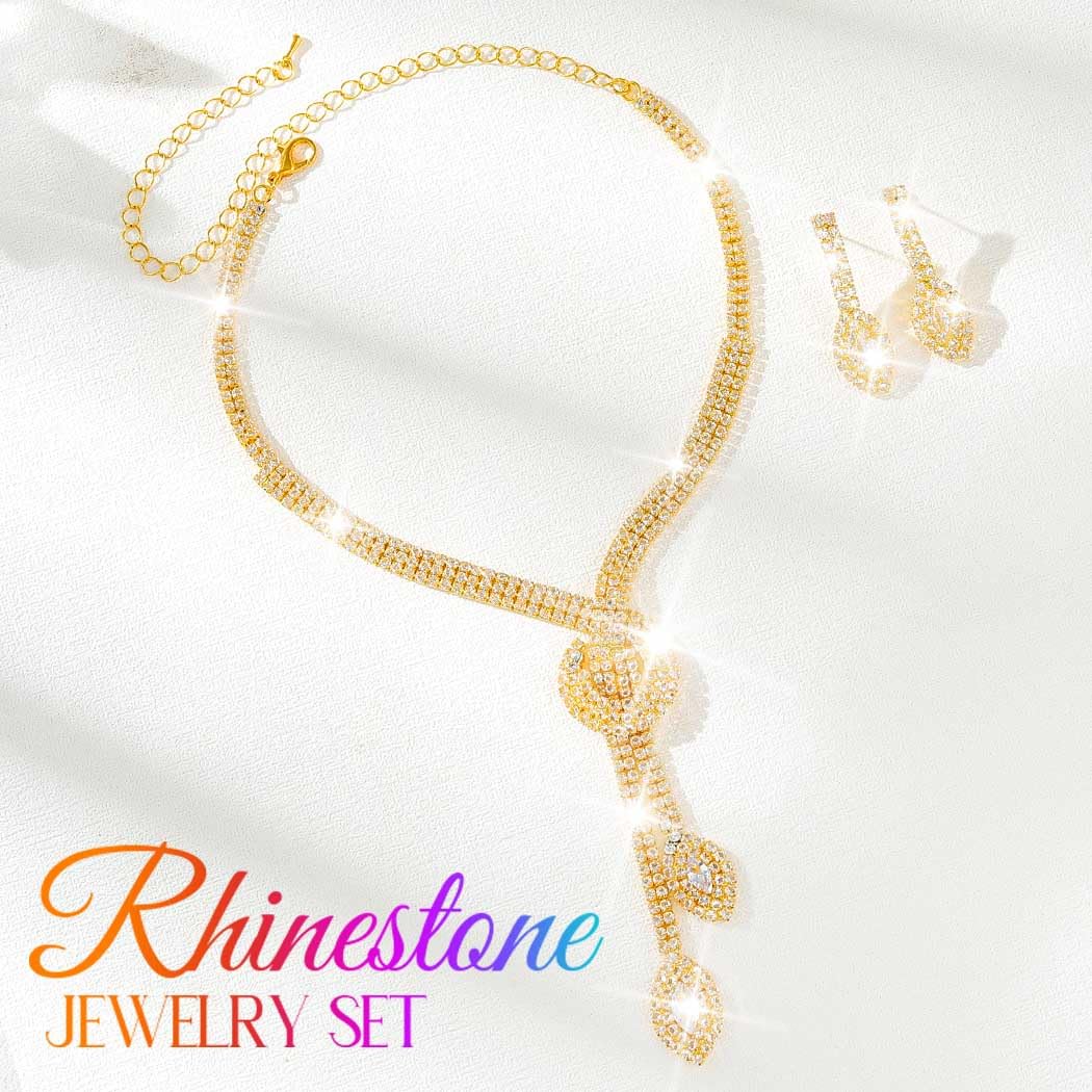 Unicra Gold Rhinestone Bridal Wedding Jewelry Set Crystal Necklace Earrings Sets Formal Prom Costume Jewelry Sets for Women and