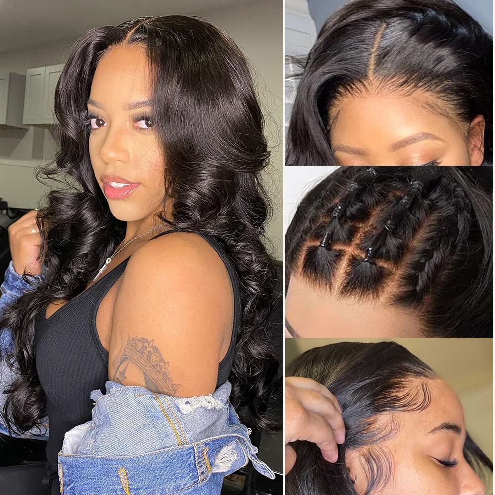 STOGEDEST Wear And Go Glueless Wig, 4x4 Closure Wigs Human Hair 18 Inch Body Wave Lace Front Wigs Human Hair, Glueless Wigs Huma