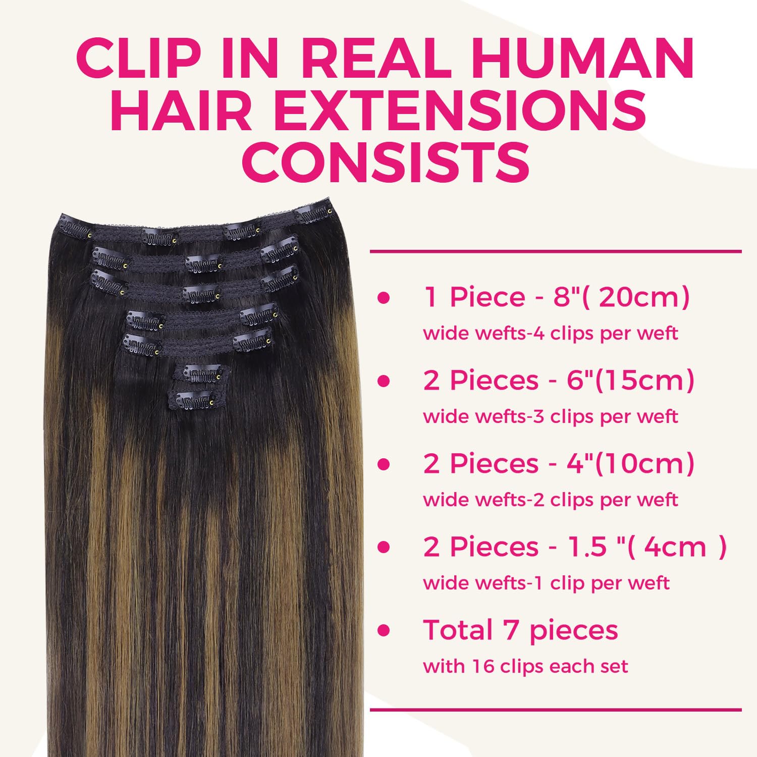 Lashey Hair Extensions 120G 7Pcs Straight Clip In Hair Extensions Natural Black Mixed Chestnut Brown 22 Inch Clip In Hair Extens