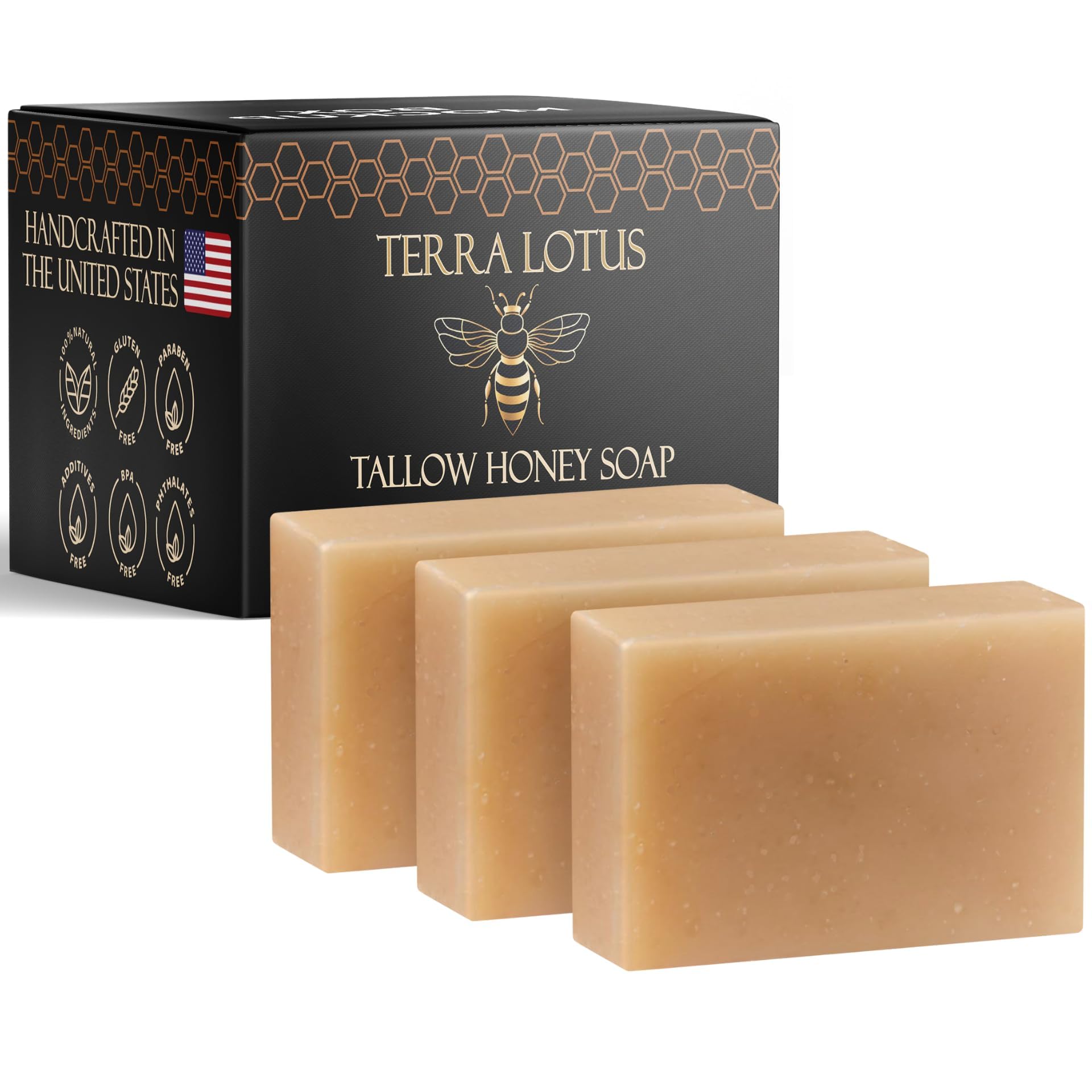 Terra Lotus  Organic Tallow Soap with Organic Castor Oil & Raw Honey  Hydrating & Nourishing  3 Pack (Citrus)