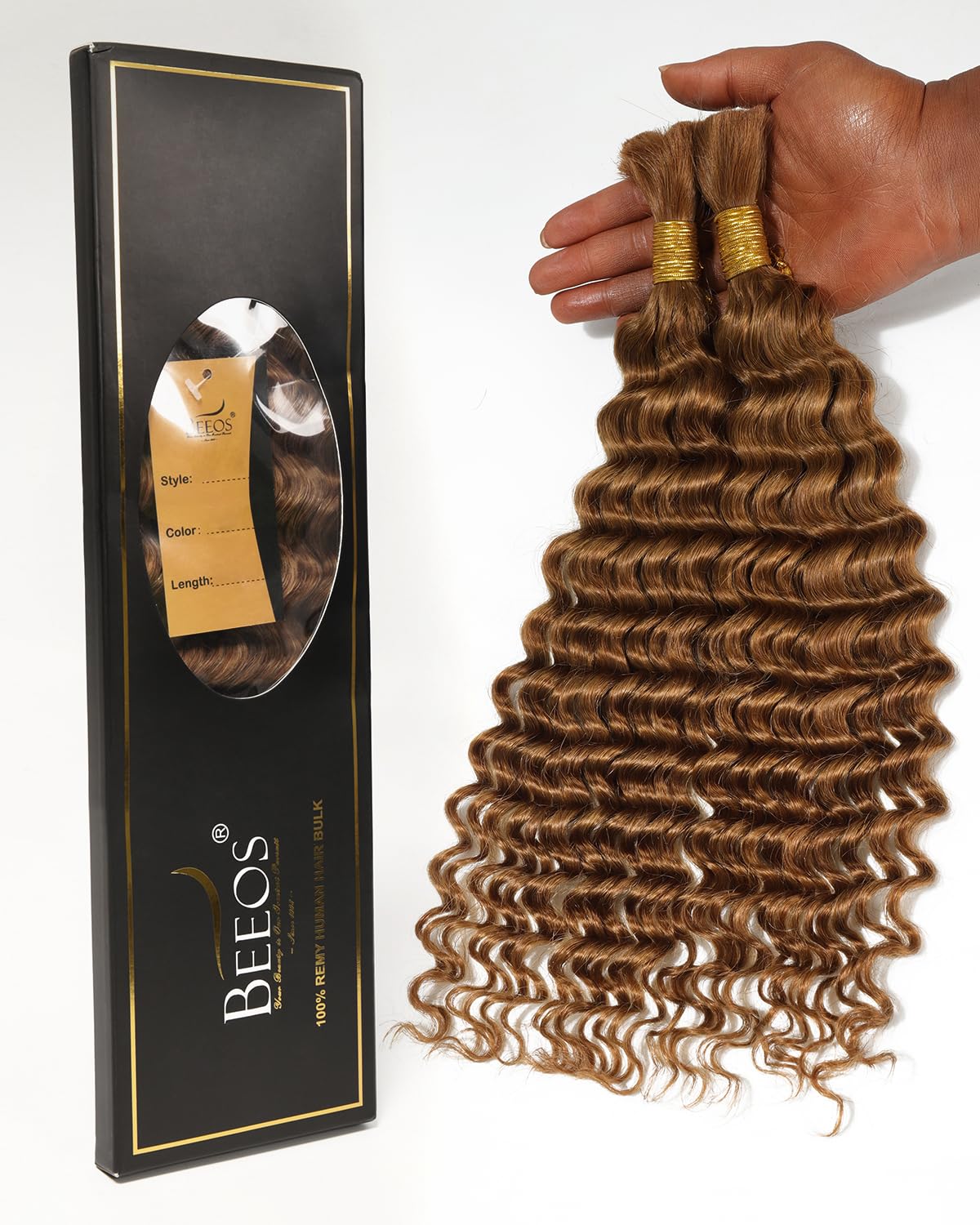 BEEOS Boho Hair for Braiding 100g, #30 Auburn Ginger Remy Human Hair for Boho Braids 16 Inch, Long-Lasting Deep Wave Curl Full E