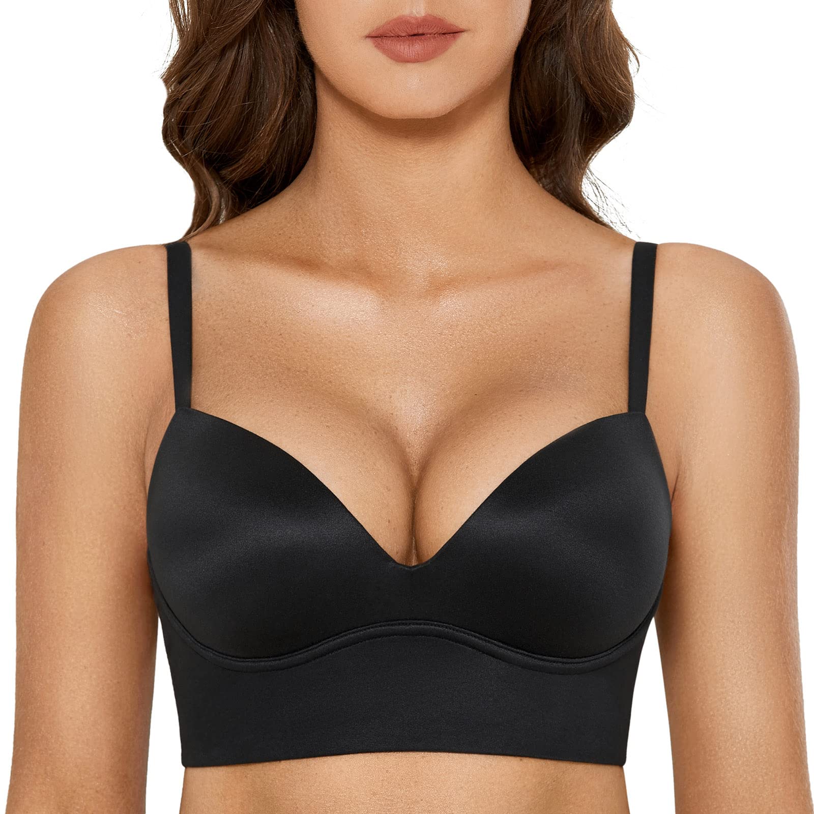 DOBREVA Womens Push Up Wireless Bra Padded T Shirt Bras No Underwire Plunge Black 40DD